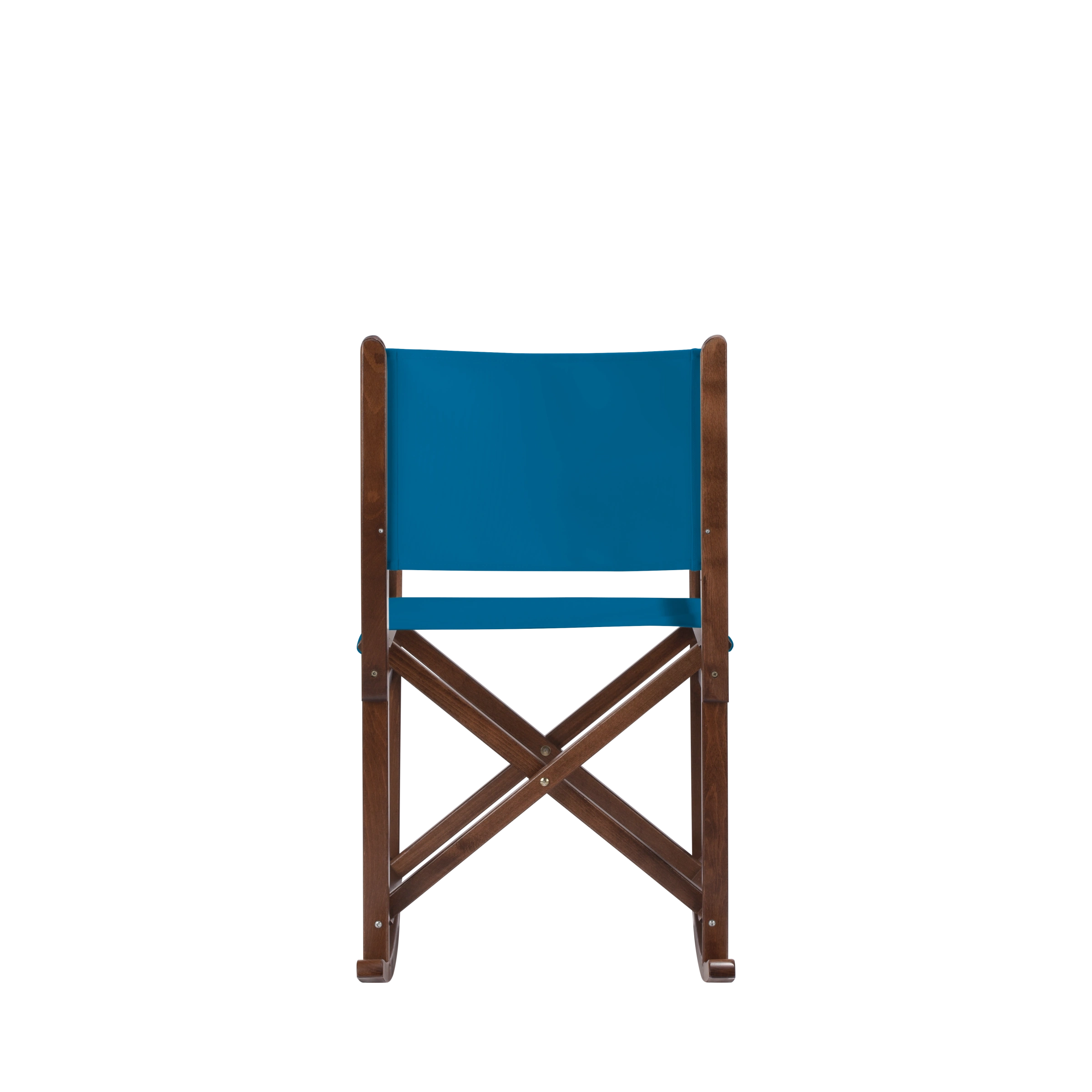 Schaukelstuhl Helmut aus braunem Buchenholz mit blauem Bezug, Rückansicht
#Swing | Set (Farbe)_blau