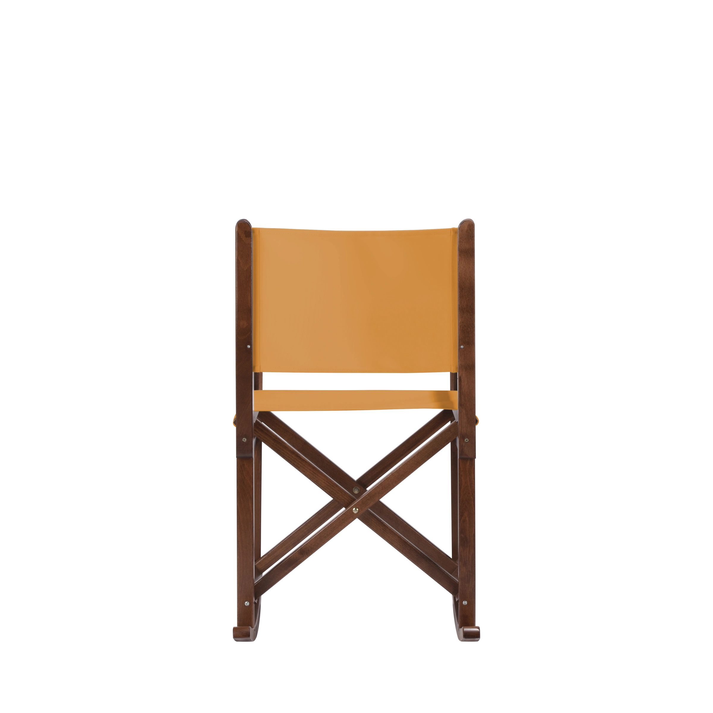 Schaukelstuhl Helmut aus braunem Buchenholz mit Bezug in ocker, Rückansicht
#Swing | Set (Farbe)_ocker