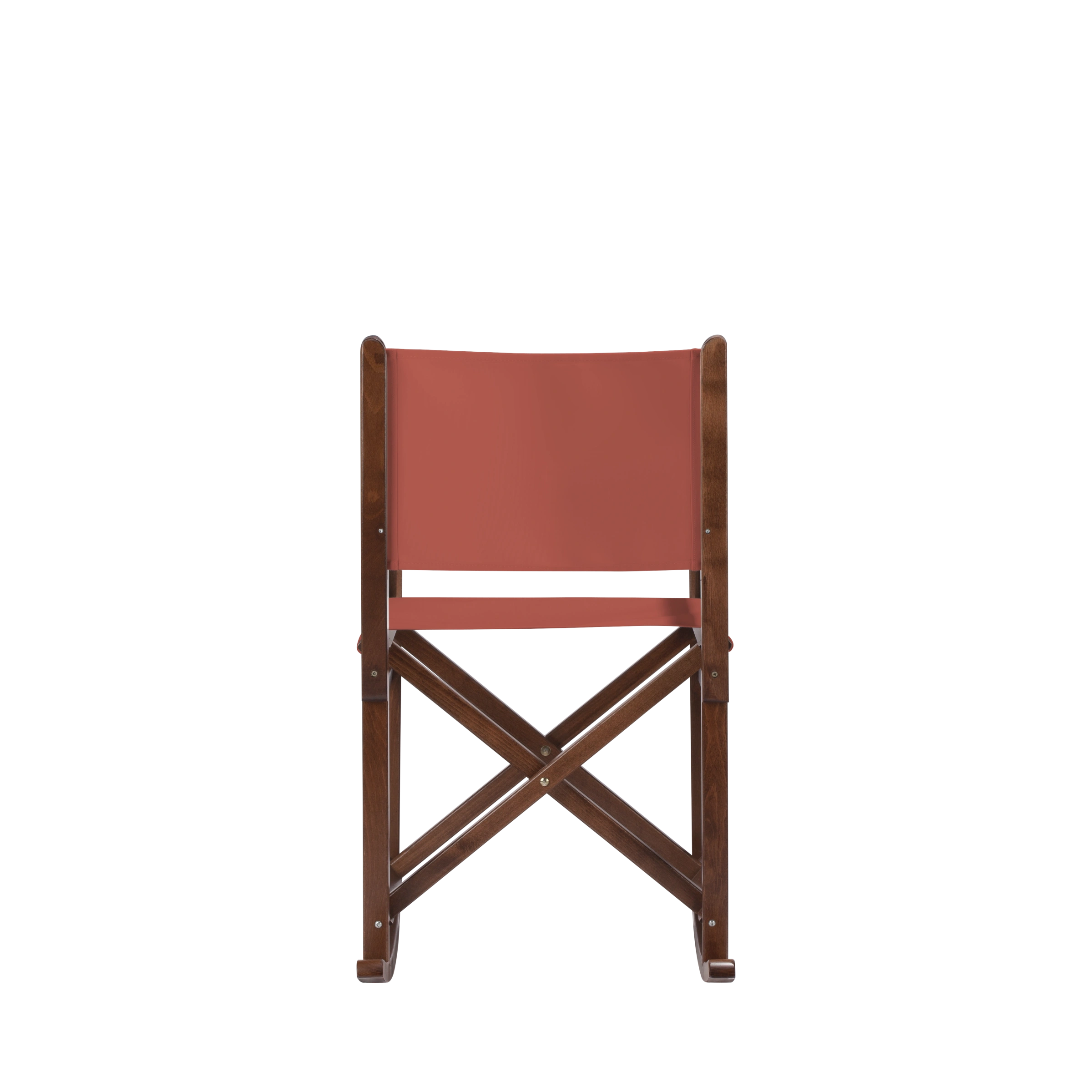 Schaukelstuhl Helmut aus braunem Buchenholz mit Bezug in terracotta, Rückansicht
#Swing | Set (Farbe)_terracotta