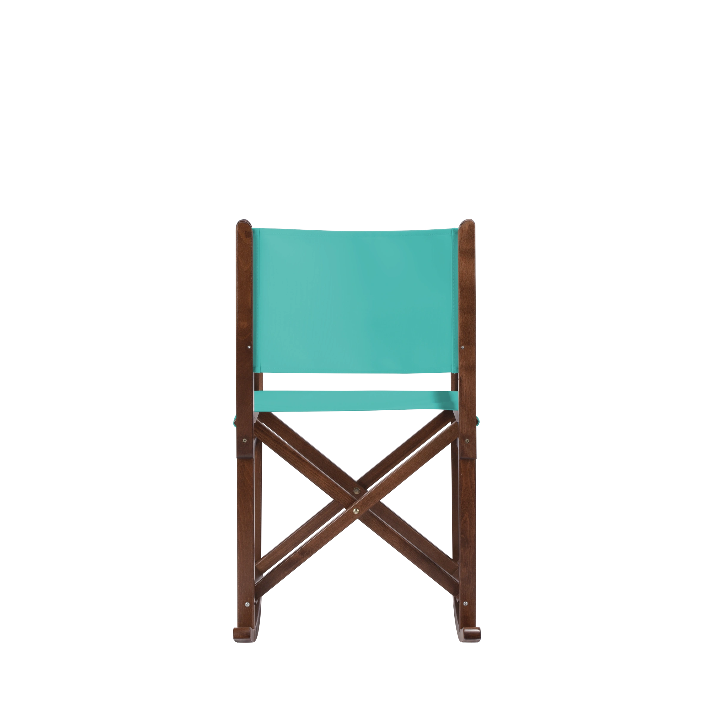 Schaukelstuhl Helmut aus braunem Buchenholz mit türkisem Bezug, Rückansicht
#Swing | Set (Farbe)_türkis