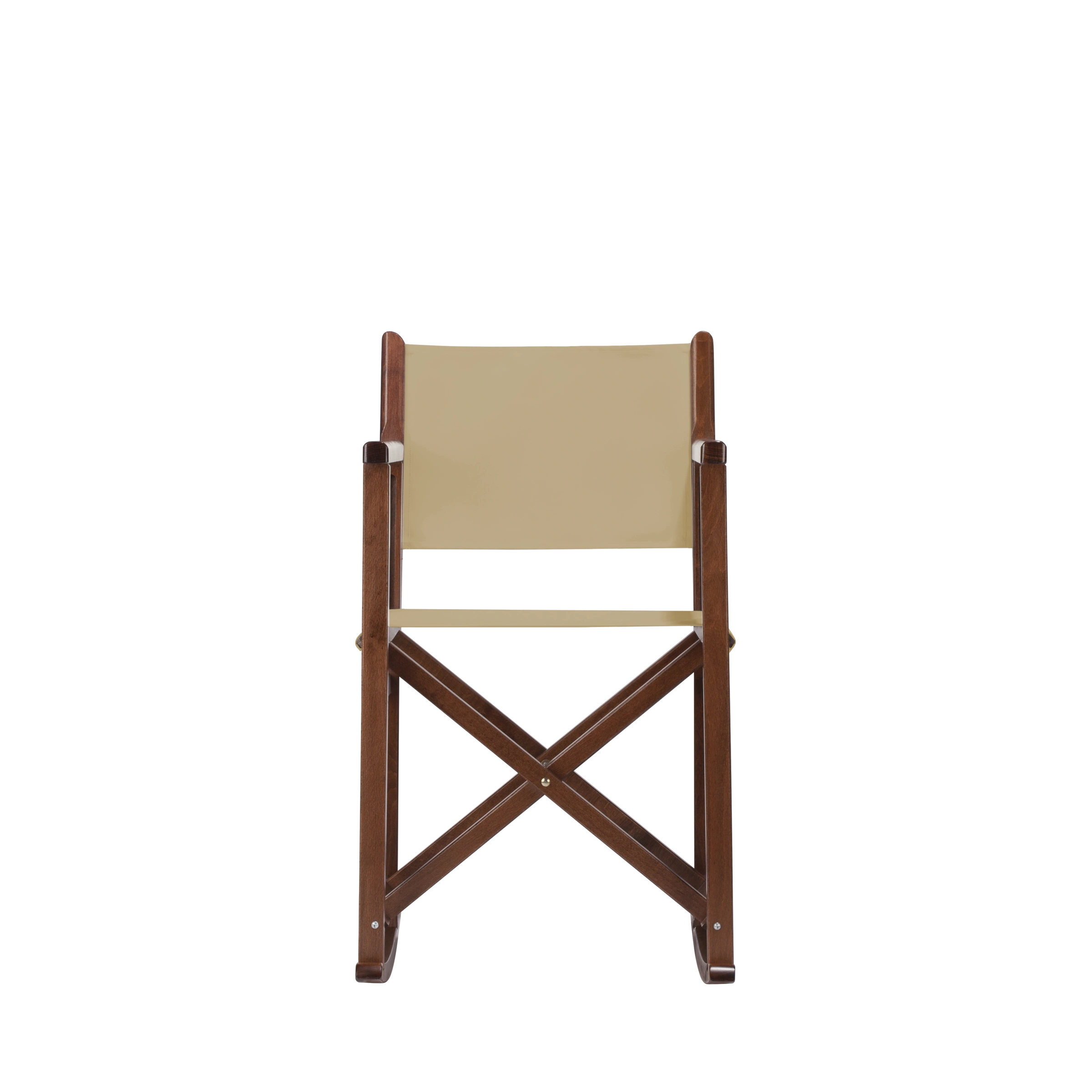 Schaukelstuhl Helmut aus braunem Buchenholz mit Bezug in beige, Frontalansicht
#Swing | Set (Farbe)_beige