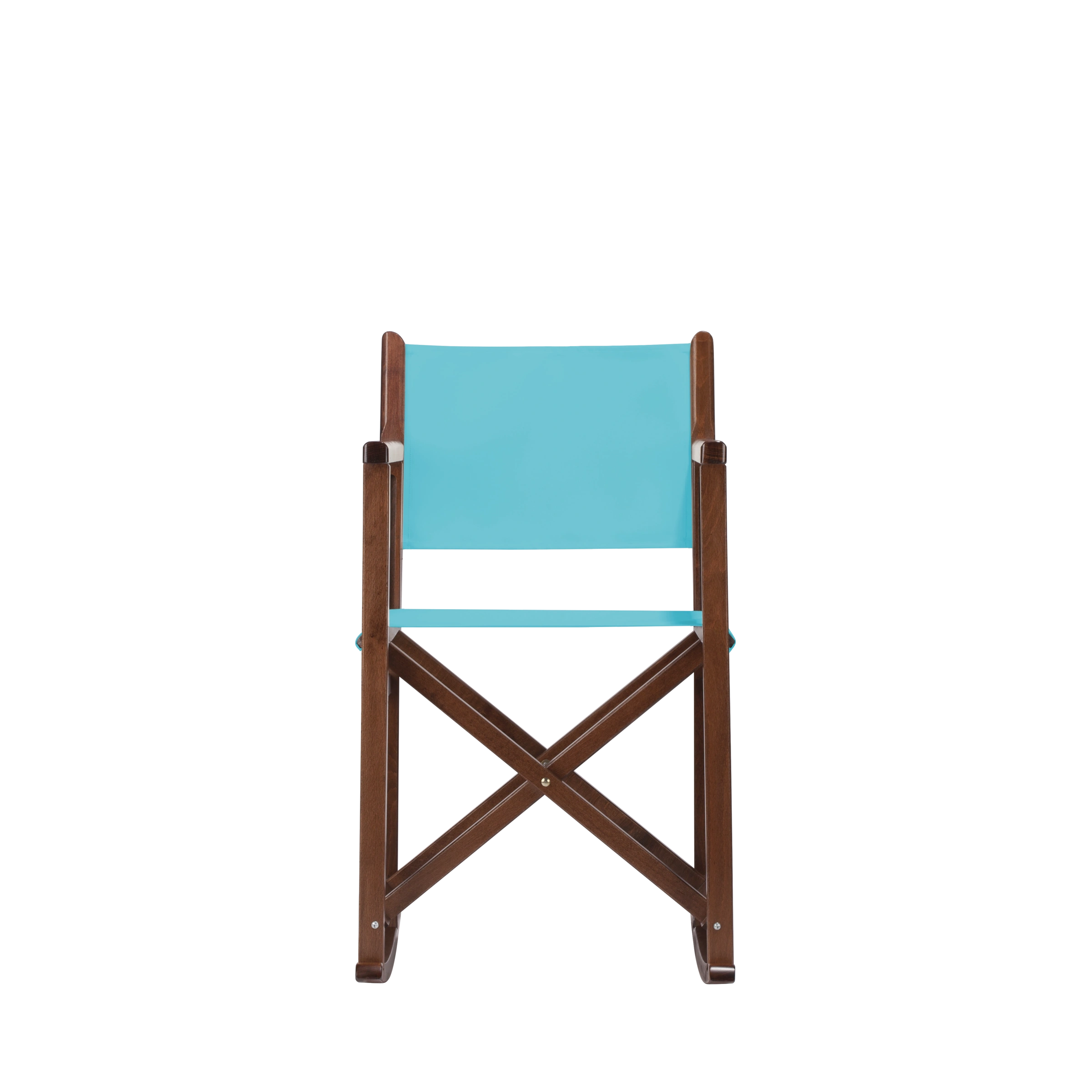 Schaukelstuhl Helmut aus braunem Buchenholz mit hellblauem Bezug, Frontalansicht
#Swing | Set (Farbe)_hellblau