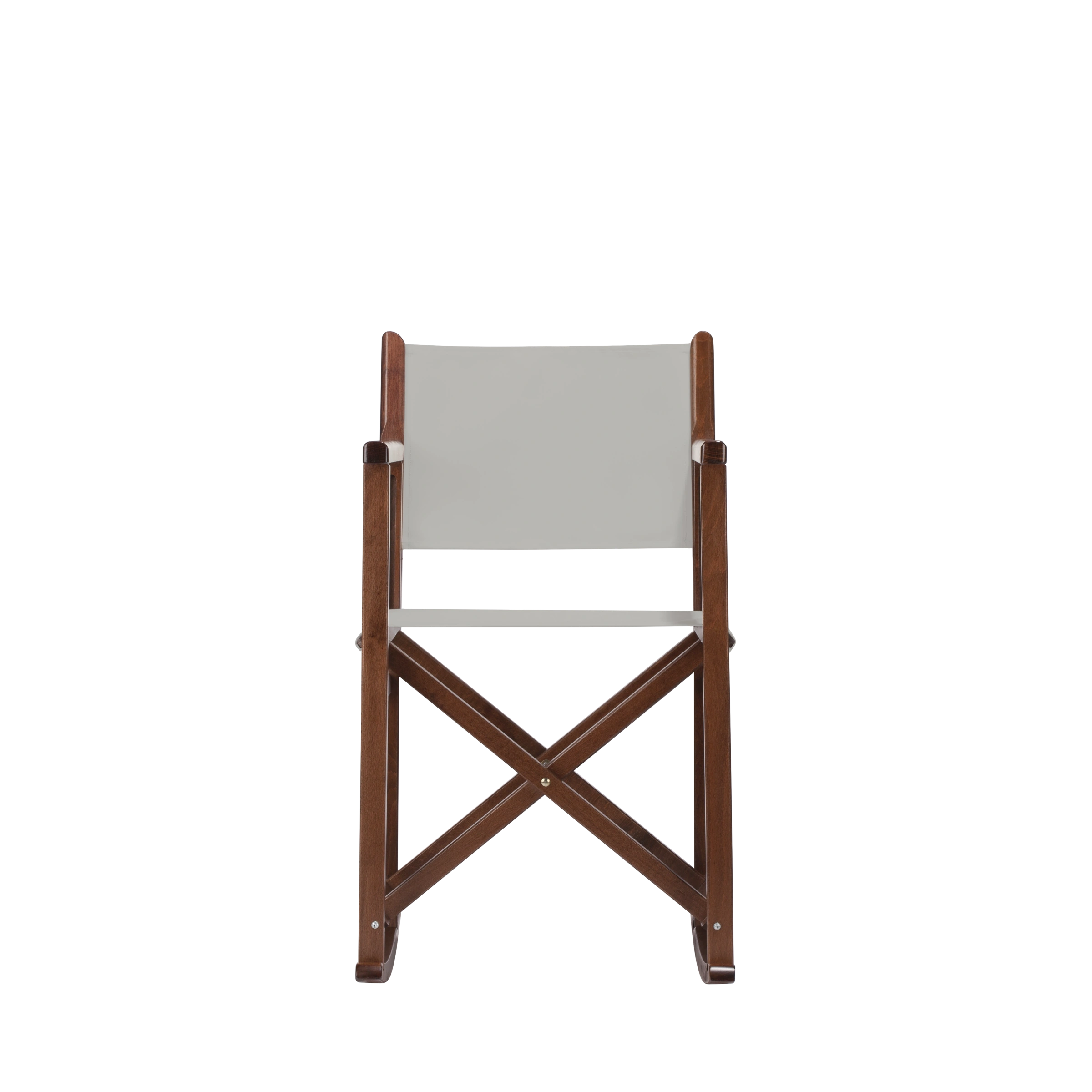 Schaukelstuhl Helmut aus braunem Buchenholz mit hellgrauem Bezug, Frontalansicht
#Swing | Set (Farbe)_hellgrau