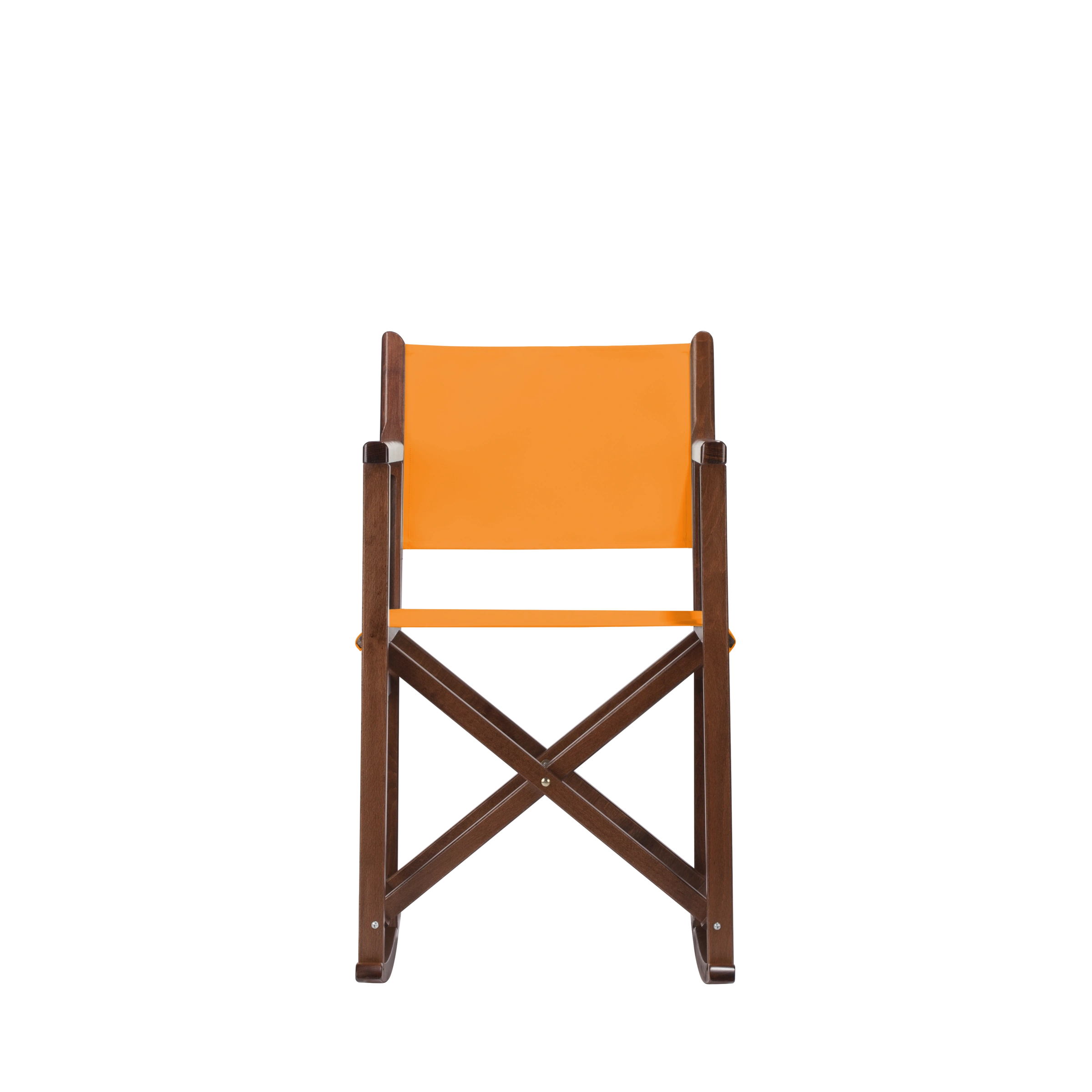 Schaukelstuhl Helmut aus braunem Buchenholz mit Bezug in mandarine, Frontalansicht
#Swing | Set (Farbe)_mandarine