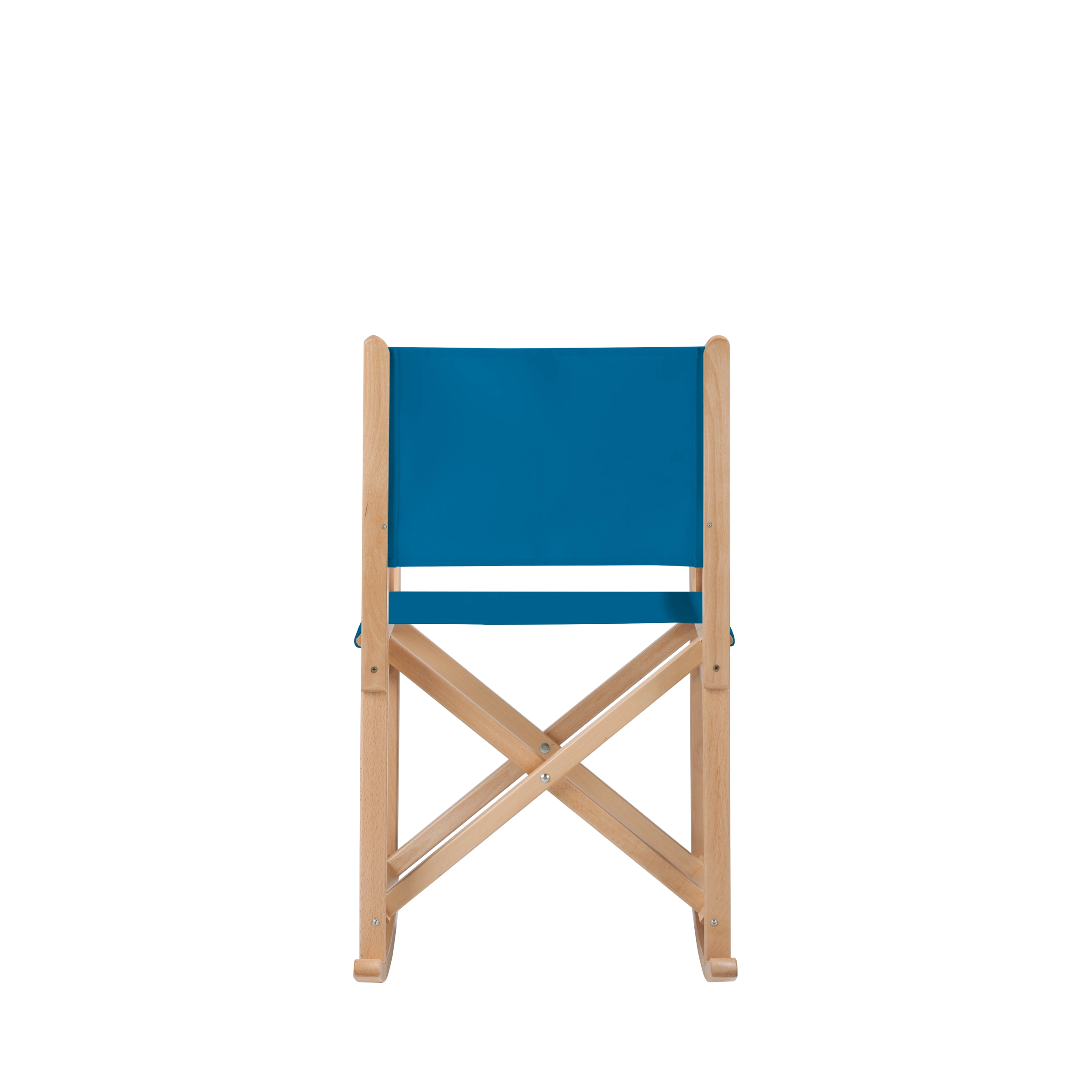 Schaukelstuhl Helmut aus naturfarbenem Buchenholz mit blauem Bezug, Rückansicht
#Swing | Set (Farbe)_blau