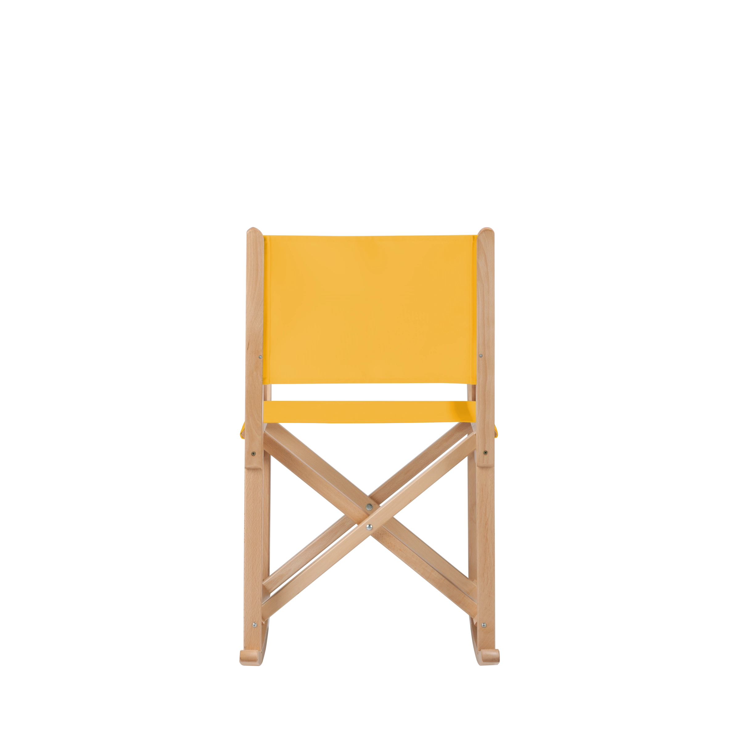 Schaukelstuhl Helmut aus naturfarbenem Buchenholz mit gelbem Bezug, Rückansicht
#Swing | Set (Farbe)_gelb