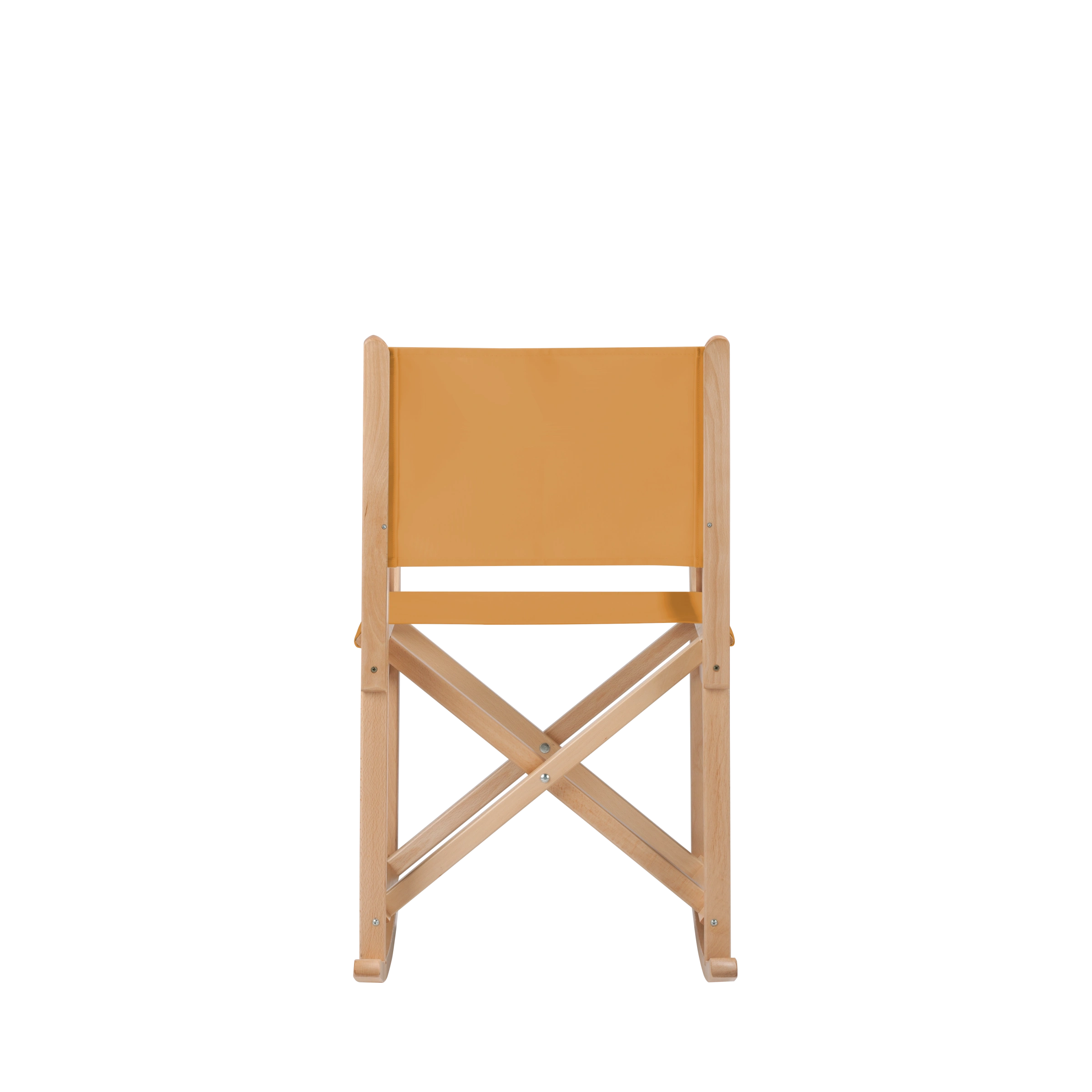 Schaukelstuhl Helmut aus naturfarbenem Buchenholz mit Bezug in ocker, Rückansicht
#Swing | Set (Farbe)_ocker