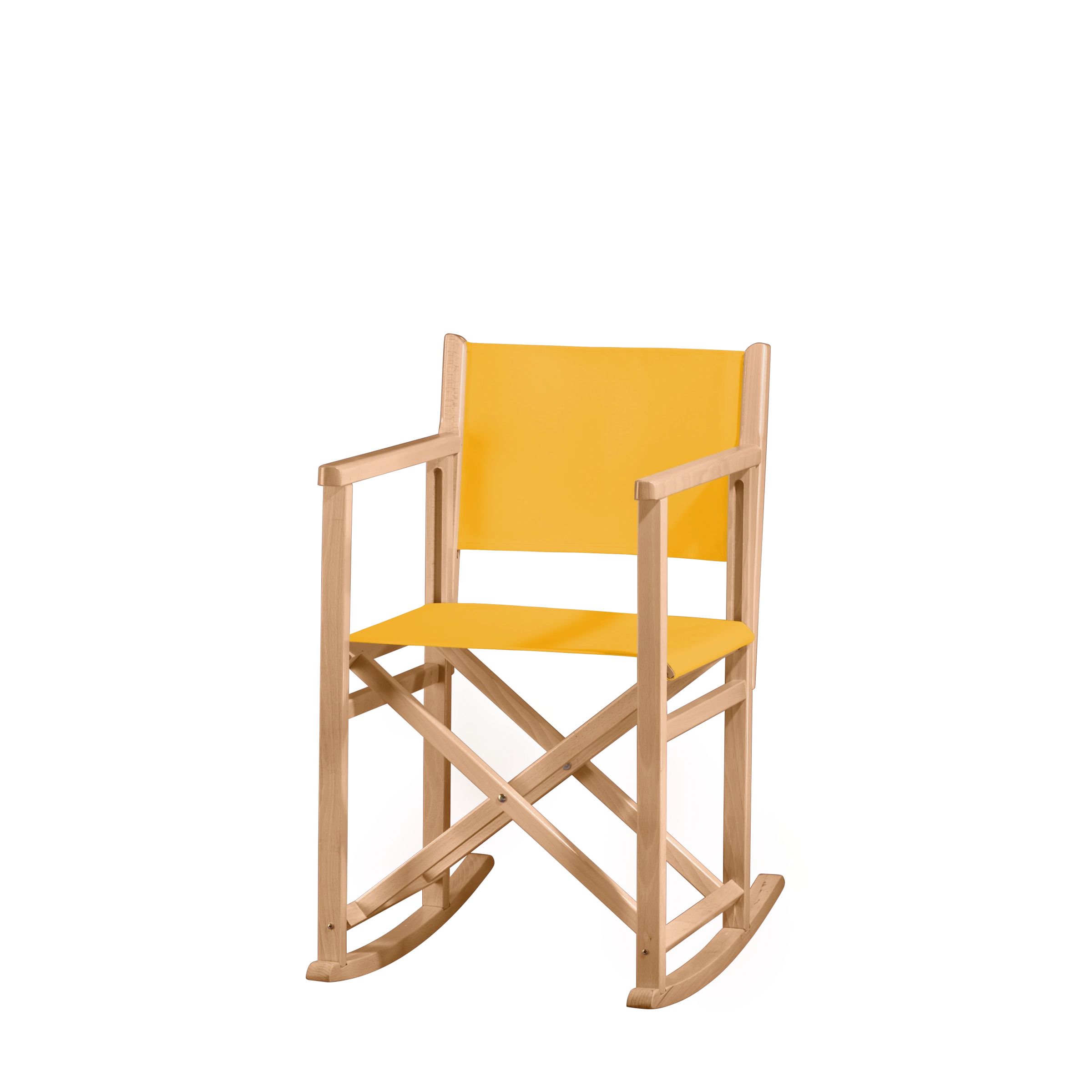 Schaukelstuhl Helmut aus naturfarbenem Buchenholz mit gelbem Bezug, Seitenansicht
#Swing | Set (Farbe)_gelb
