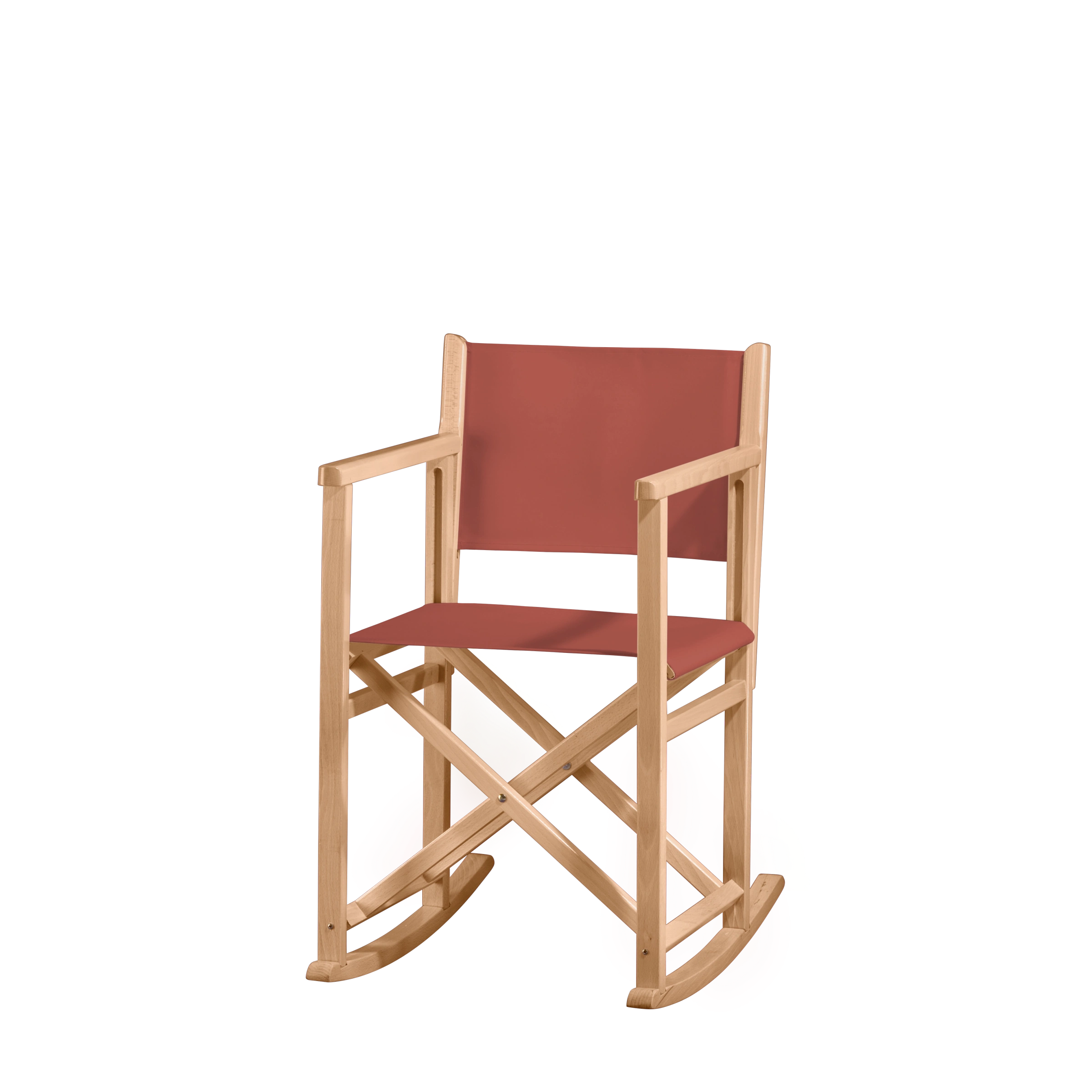 Schaukelstuhl Helmut aus naturfarbenem Buchenholz mit Bezug in terracotta, Seitenansicht
#Swing | Set (Farbe)_terracotta