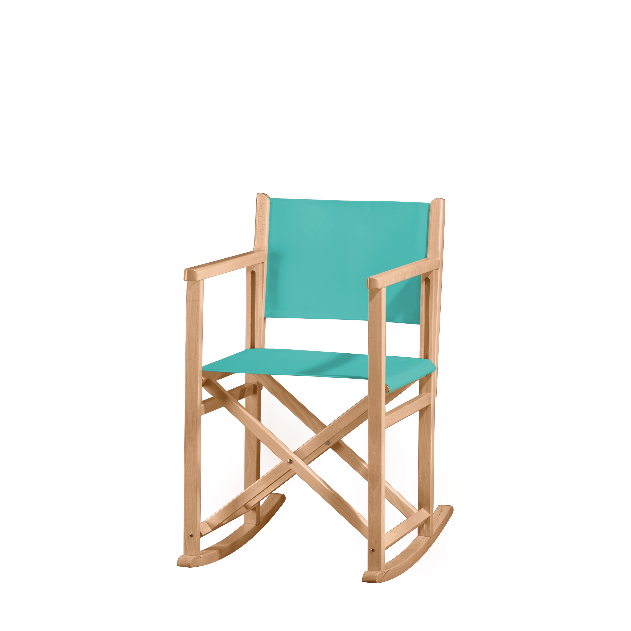 Schaukelstuhl Helmut aus naturfarbenem Buchenholz mit türkisem Bezug, Seitenansicht
#Swing | Set (Farbe)_türkis