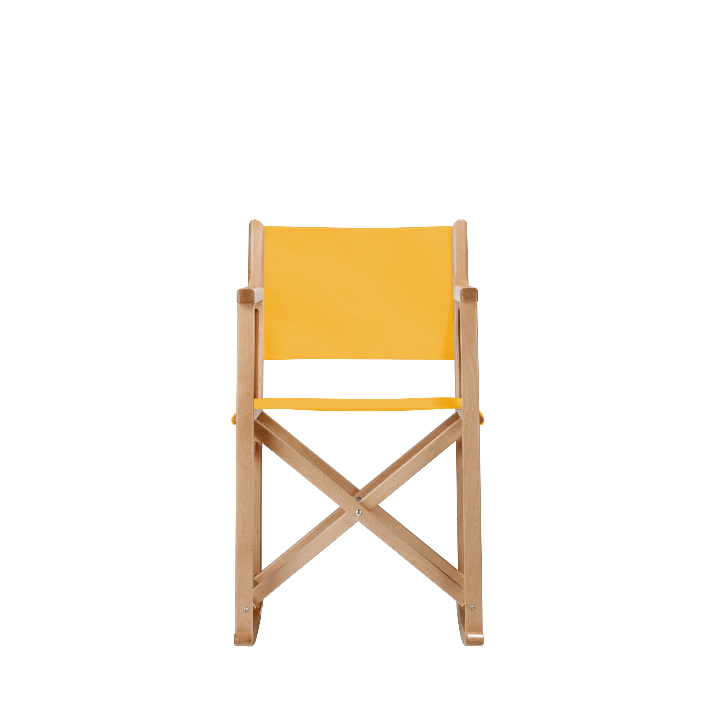 Schaukelstuhl Helmut aus naturfarbenem Buchenholz mit gelbem Bezug, Frontalansicht
#Swing | Set (Farbe)_gelb