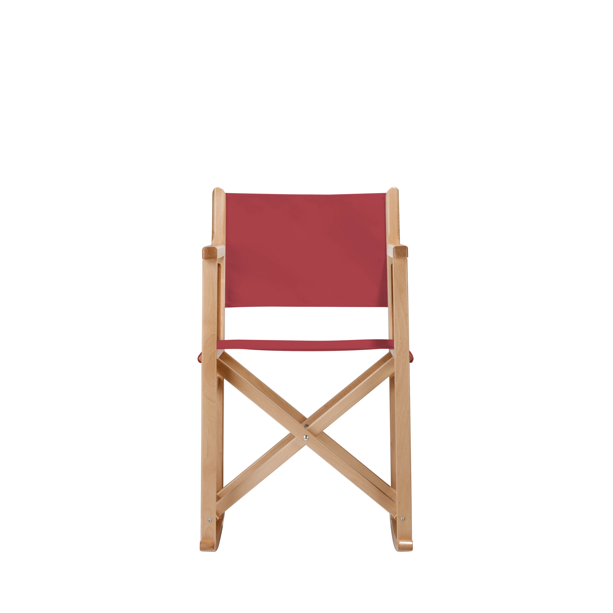 Schaukelstuhl Helmut aus naturfarbenem Buchenholz mit rotem Bezug, Frontalansicht
#Swing | Set (Farbe)_rot