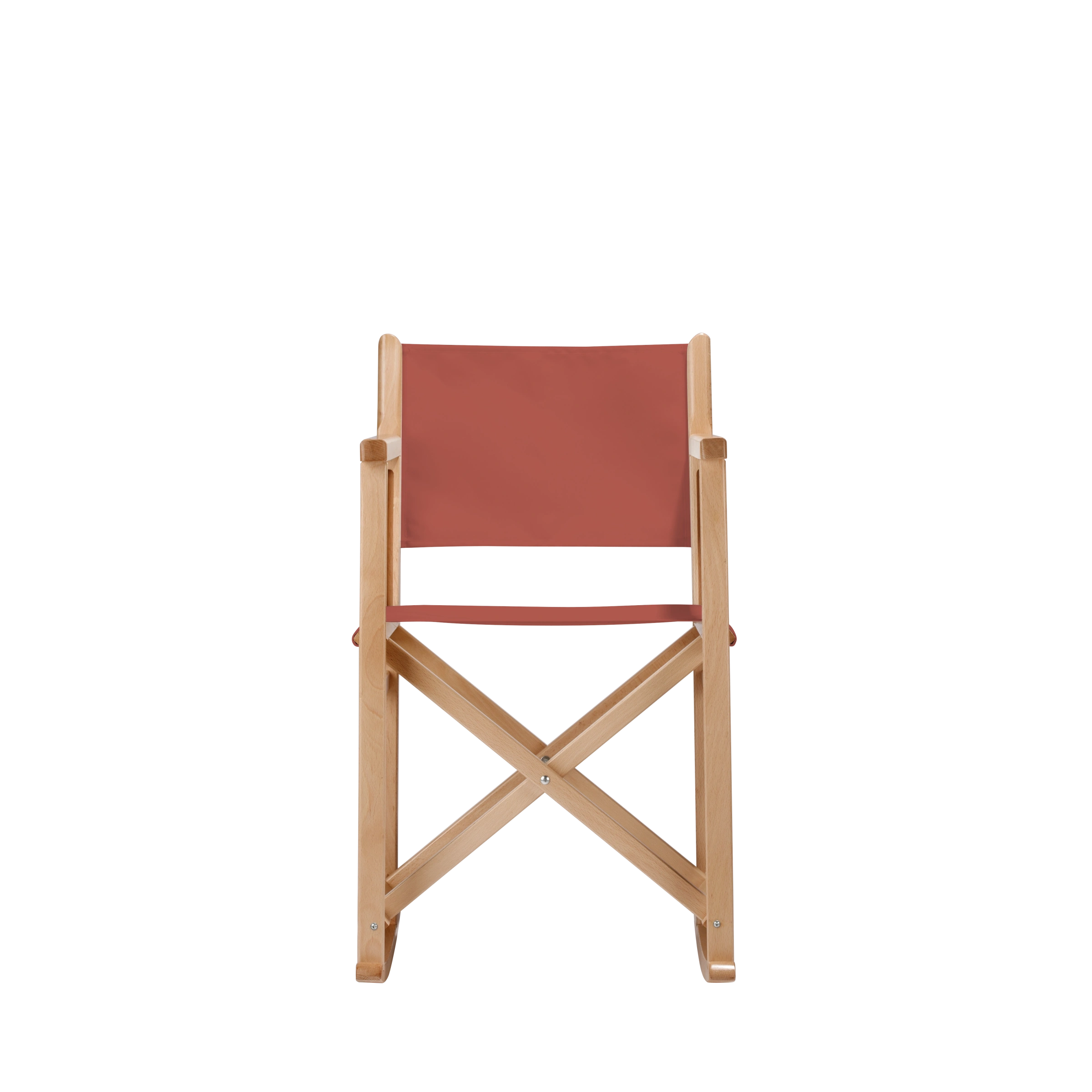 Schaukelstuhl Helmut aus naturfarbenem Buchenholz mit Bezug in terracotta, Frontalansicht
#Swing | Set (Farbe)_terracotta