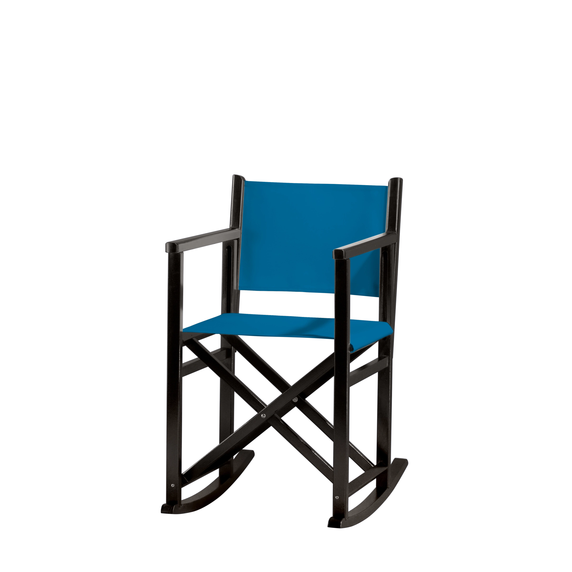 Schaukelstuhl Helmut aus schwarzem Buchenholz mit blauem Bezug, Seitenansicht
#Swing | Set (Farbe)_blau