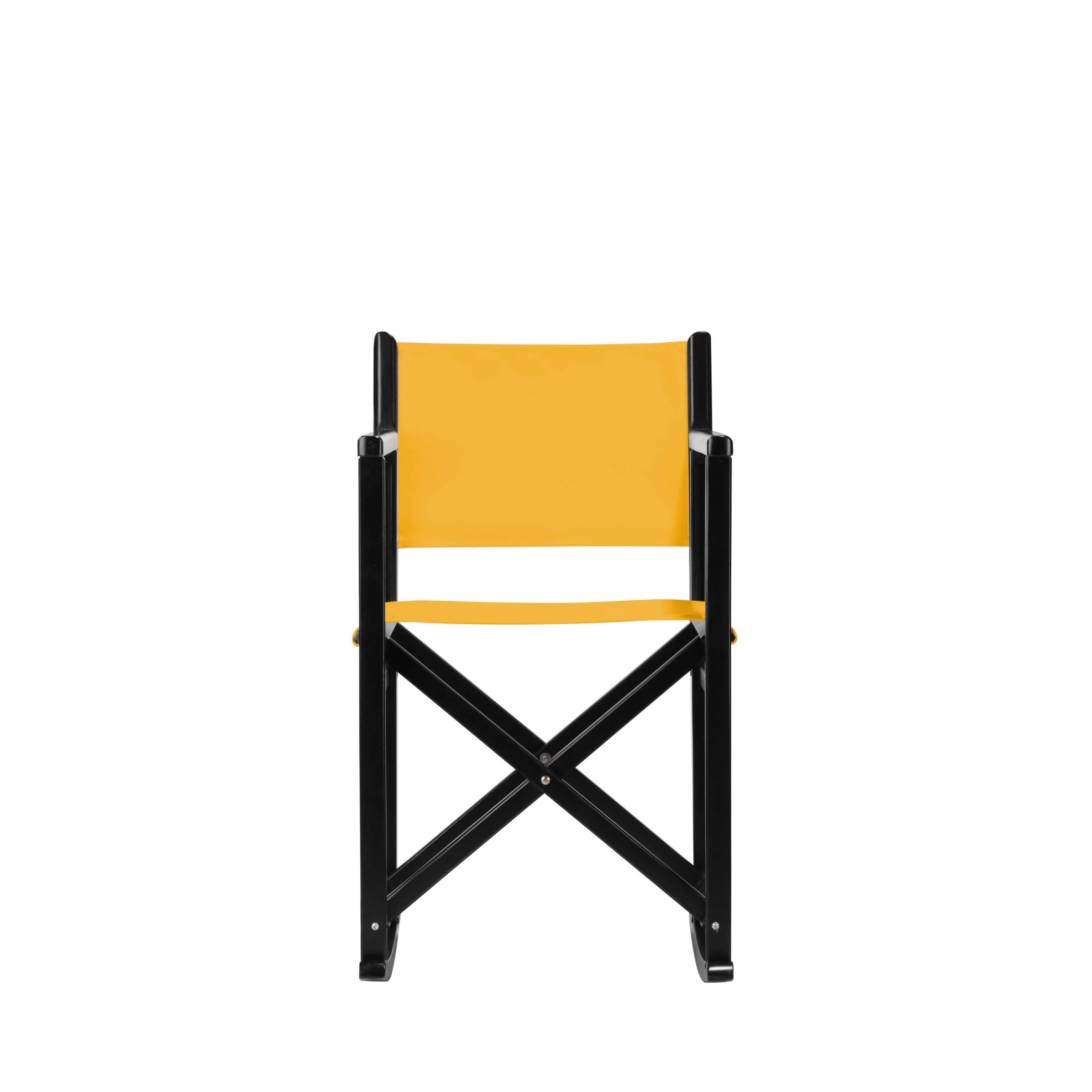 Schaukelstuhl Helmut aus schwarzem Buchenholz mit gelbem Bezug, Frontalansicht
#Swing | Set (Farbe)_gelb