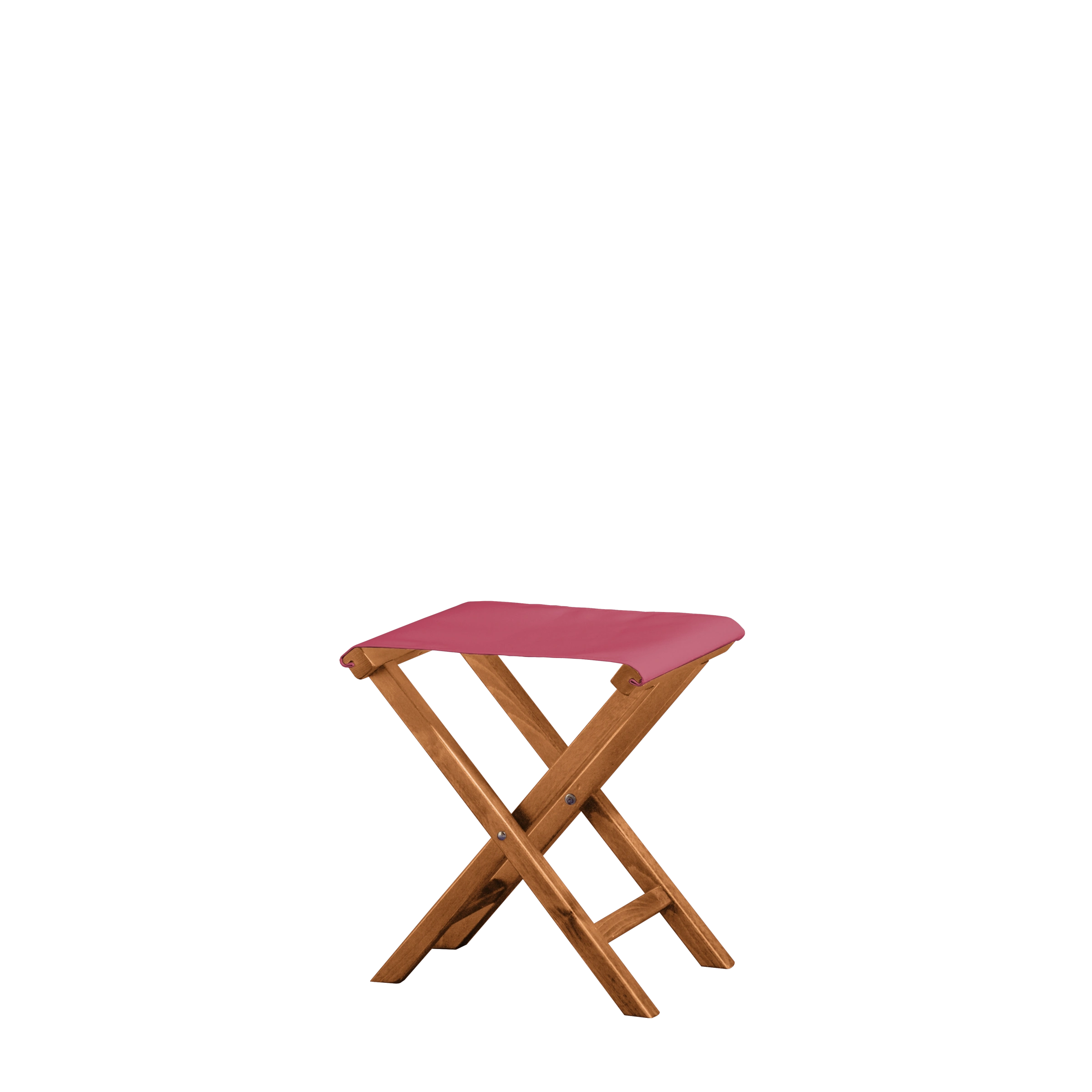 Beistellhocker Wim aus brandyfarbenem Buchenholz mit Bezug in fuchsia, Seitenansicht