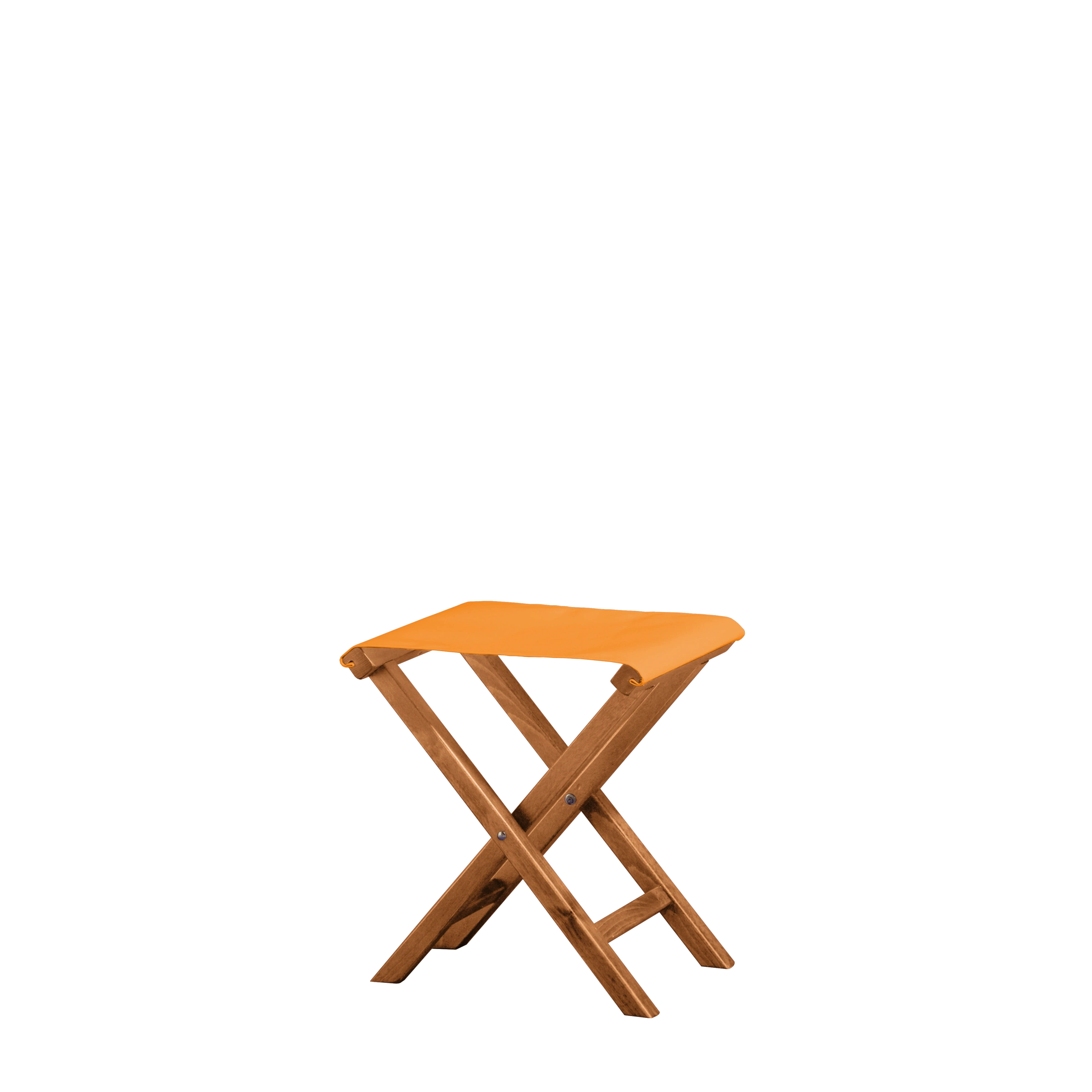 Beistellhocker Wim aus brandyfarbenem Buchenholz mit Bezug in mandarine, Seitenansicht