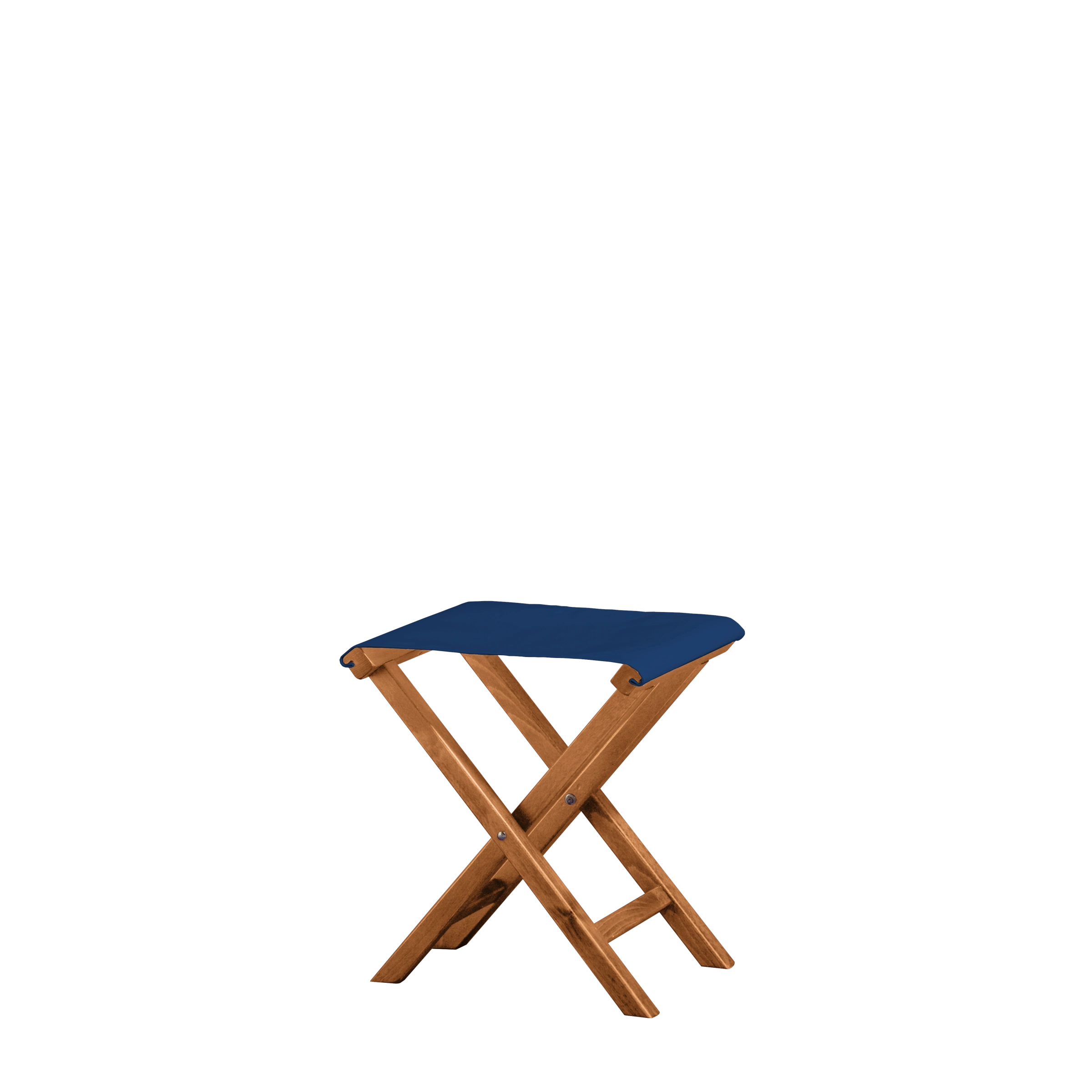 Beistellhocker Wim aus brandyfarbenem Buchenholz mit Bezug in marine, Seitenansicht