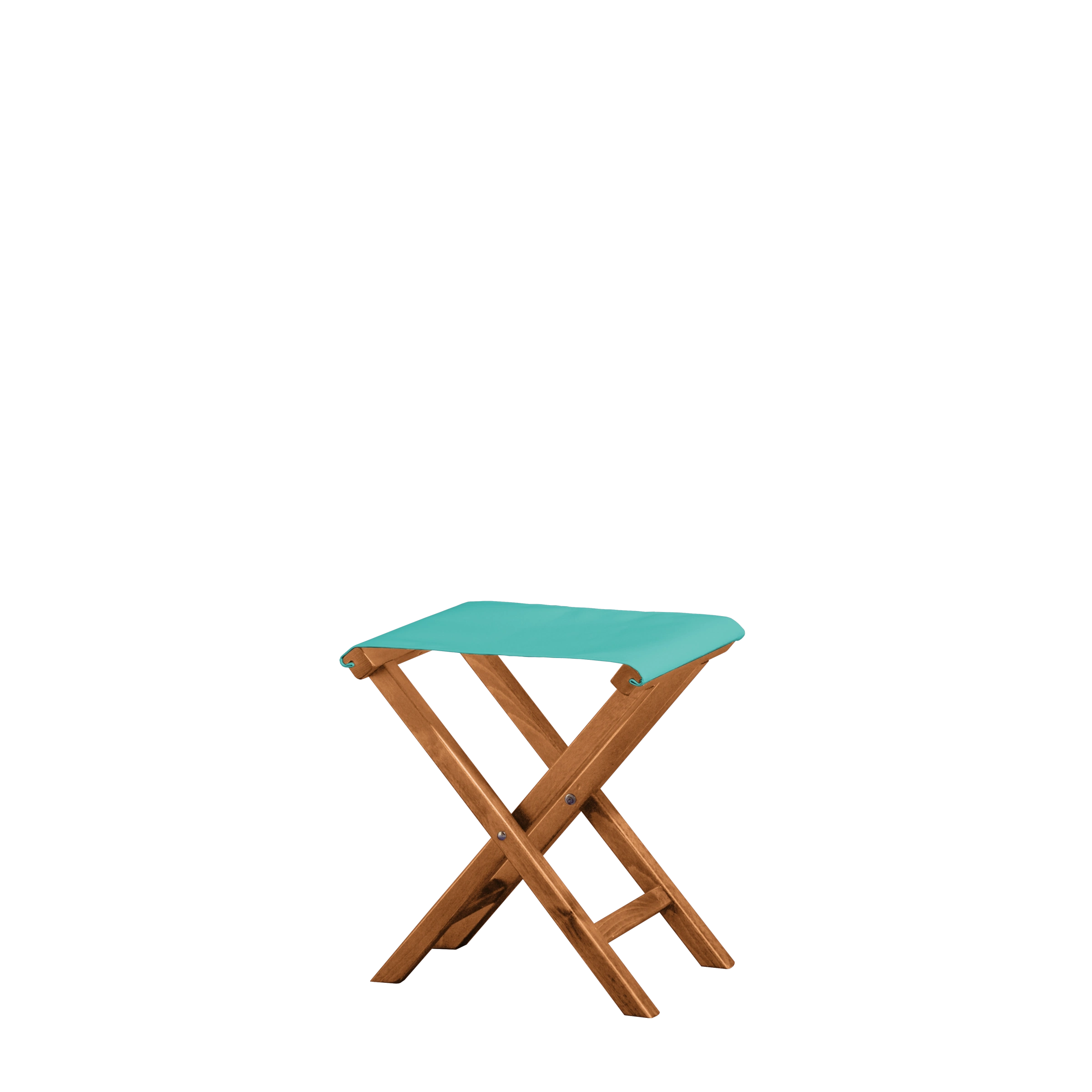 Beistellhocker Wim aus brandyfarbenem Buchenholz mit türkisem Bezug, Seitenansicht