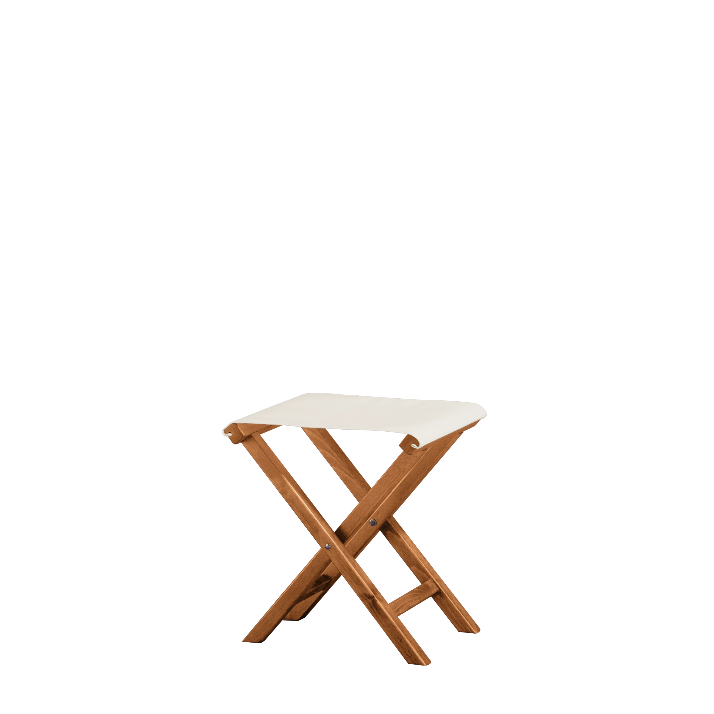 Beistellhocker Wim aus brandyfarbenem Buchenholz mit weißem Bezug, Seitenansicht