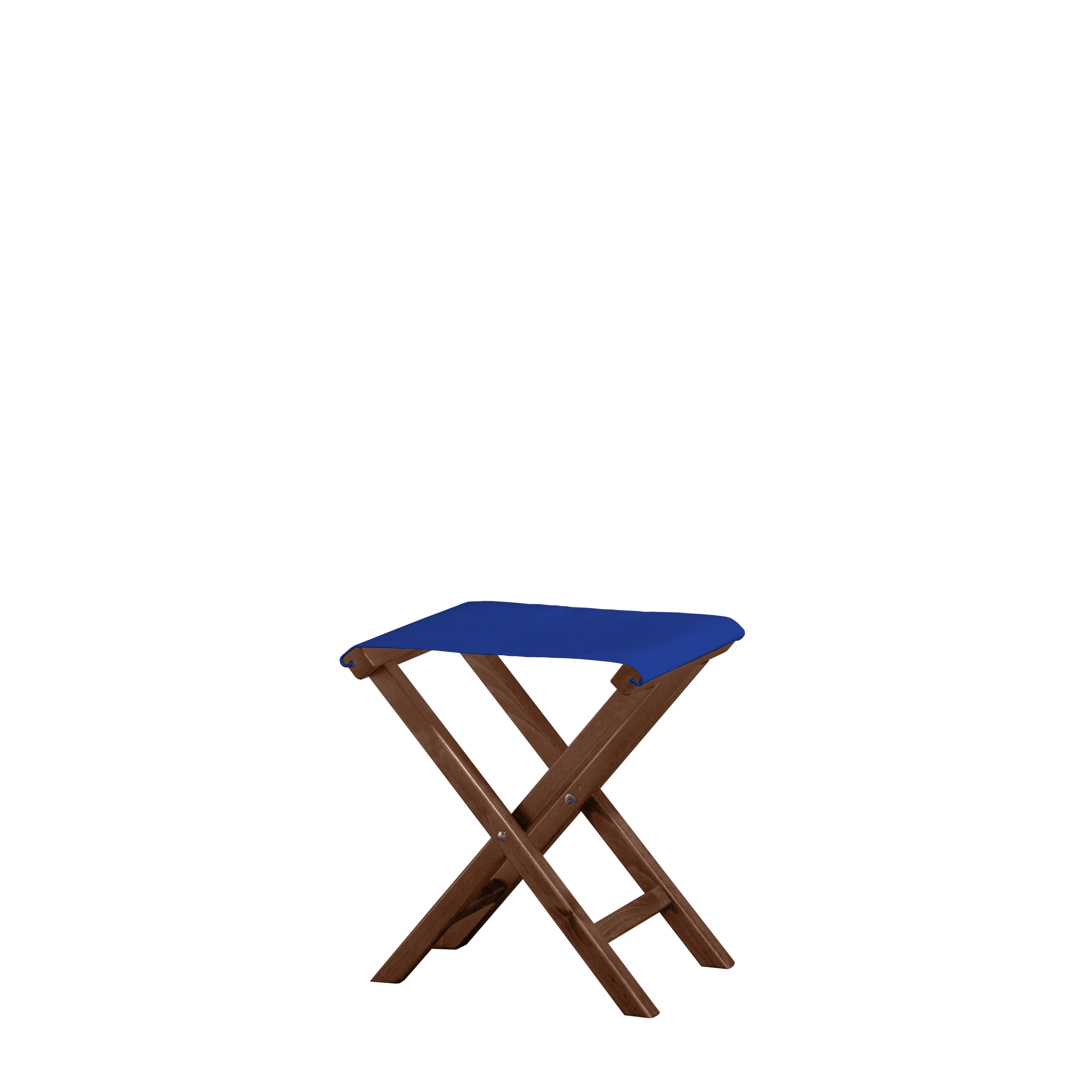 Beistellhocker Wim aus braunem Buchenholz mit dunkelblauem Bezug, Seitenansicht