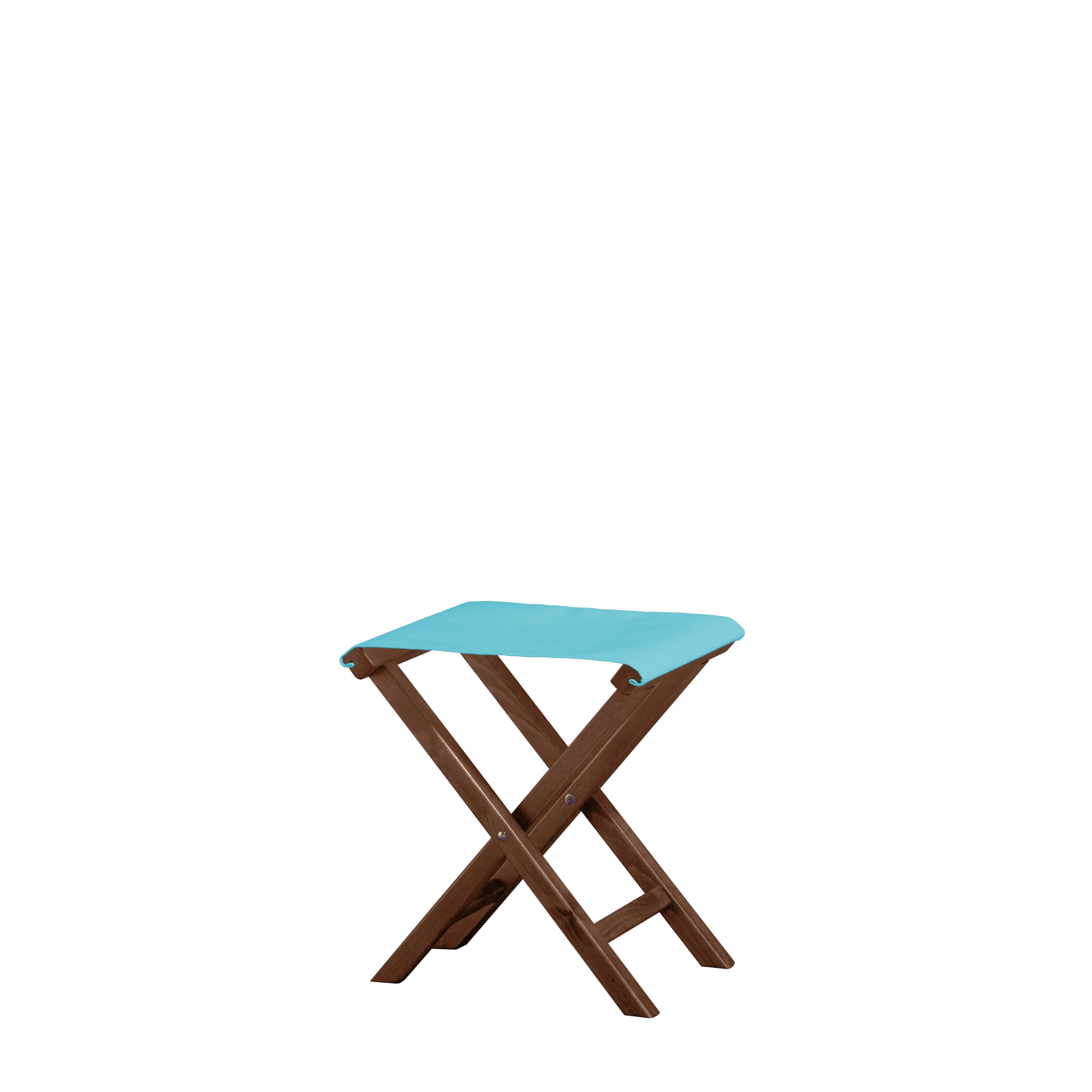 Beistellhocker Wim aus braunem Buchenholz mit hellblauem Bezug, Seitenansicht