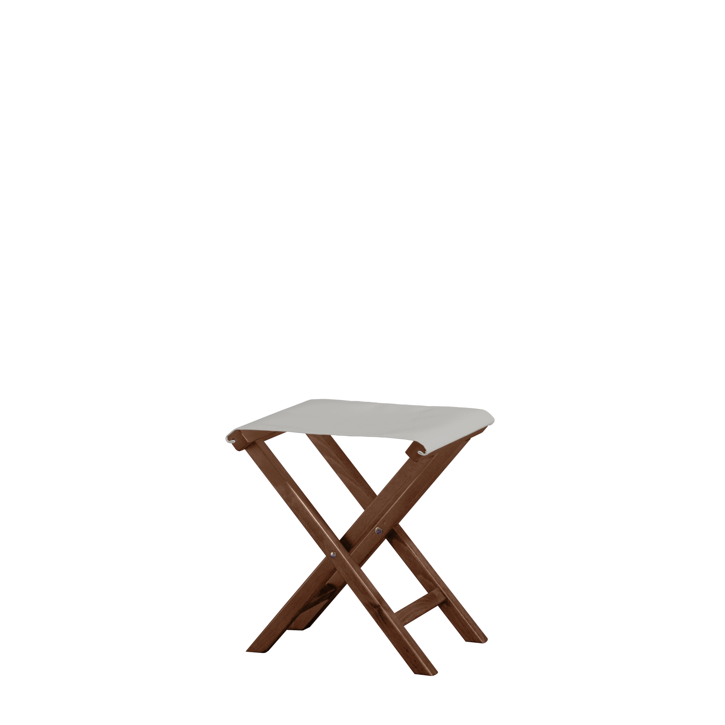 Beistellhocker Wim aus braunem Buchenholz mit hellgrauem Bezug, Seitenansicht