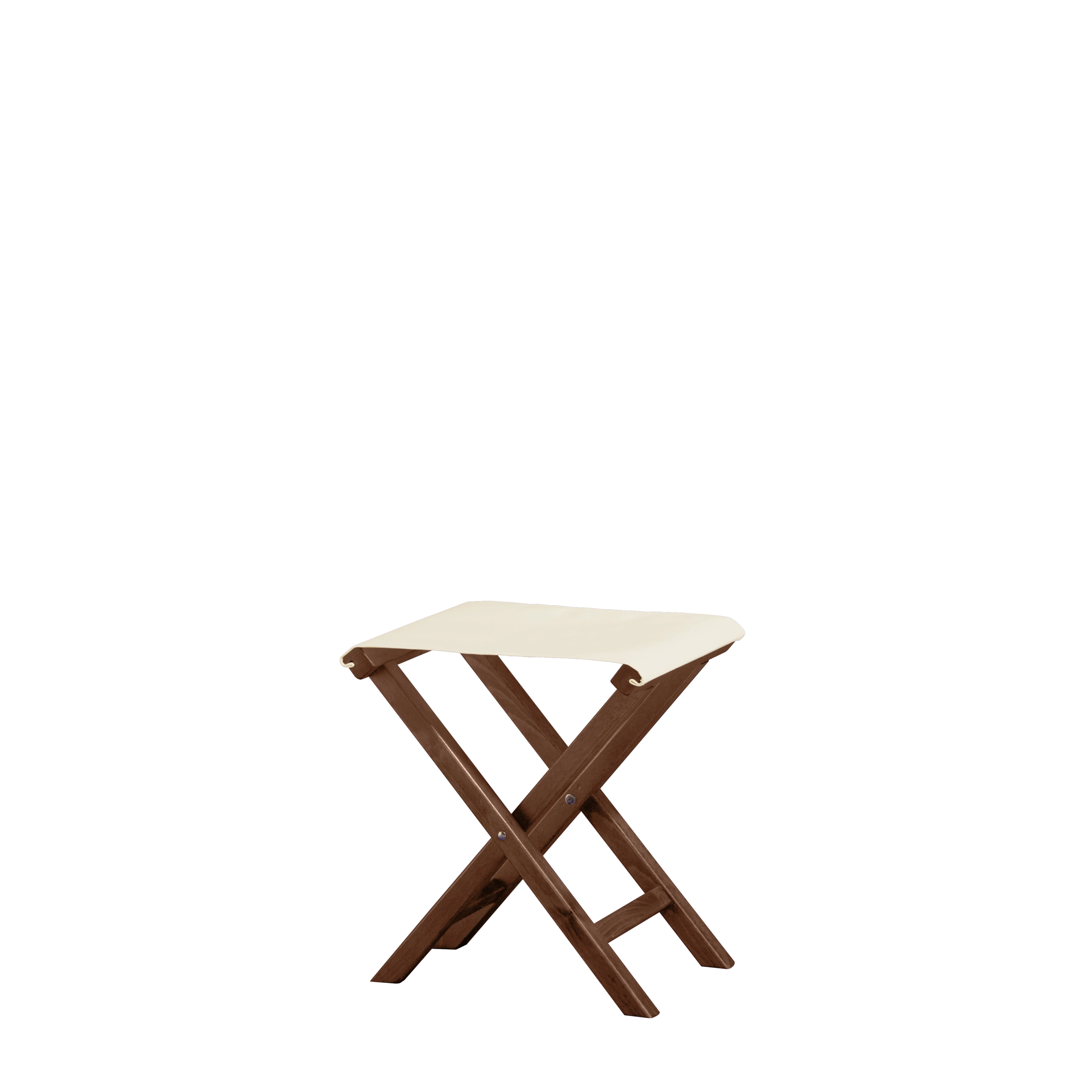 Beistellhocker Wim aus braunem Buchenholz mit naturfarbenem Bezug, Seitenansicht