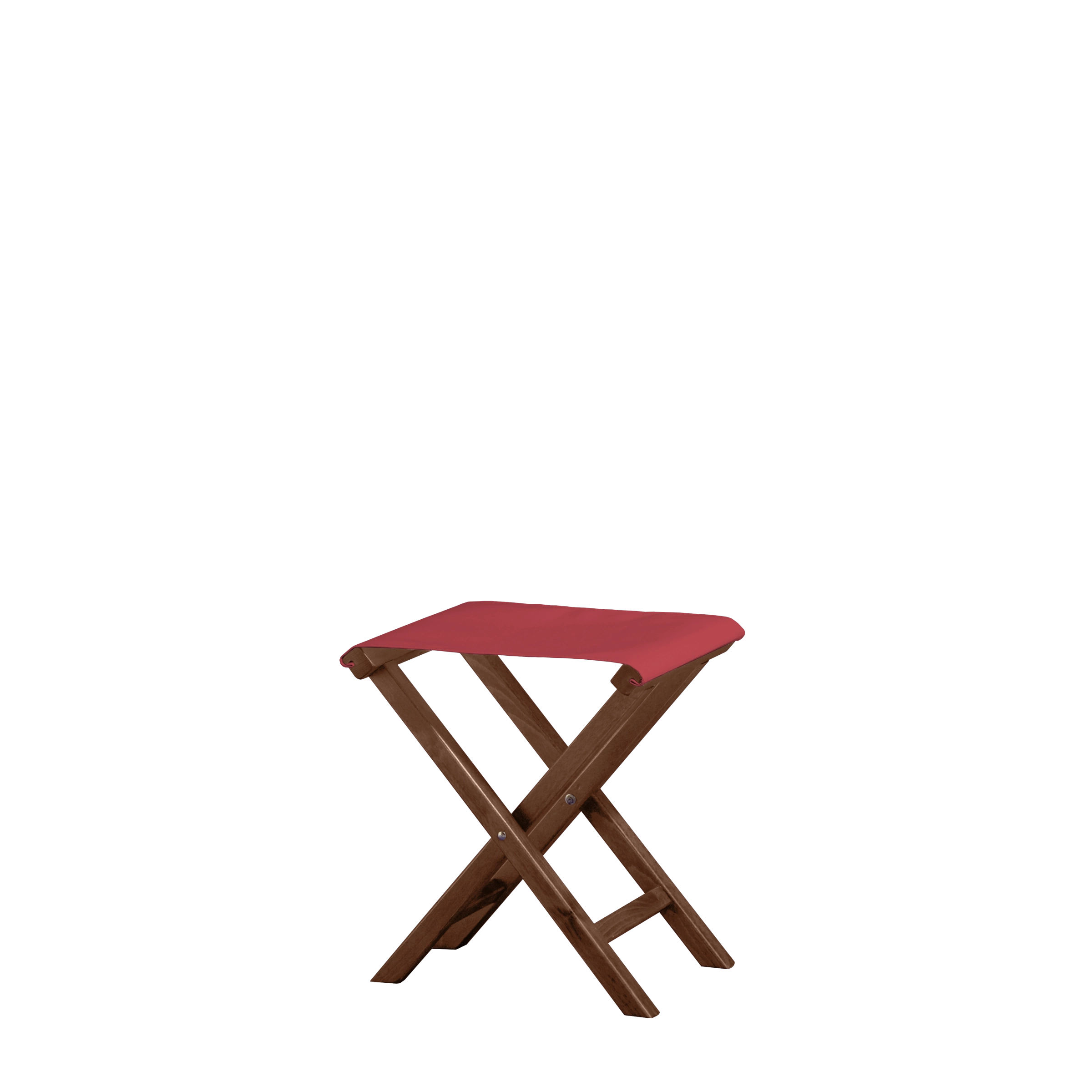 Beistellhocker Wim aus braunem Buchenholz mit rotem Bezug, Seitenansicht