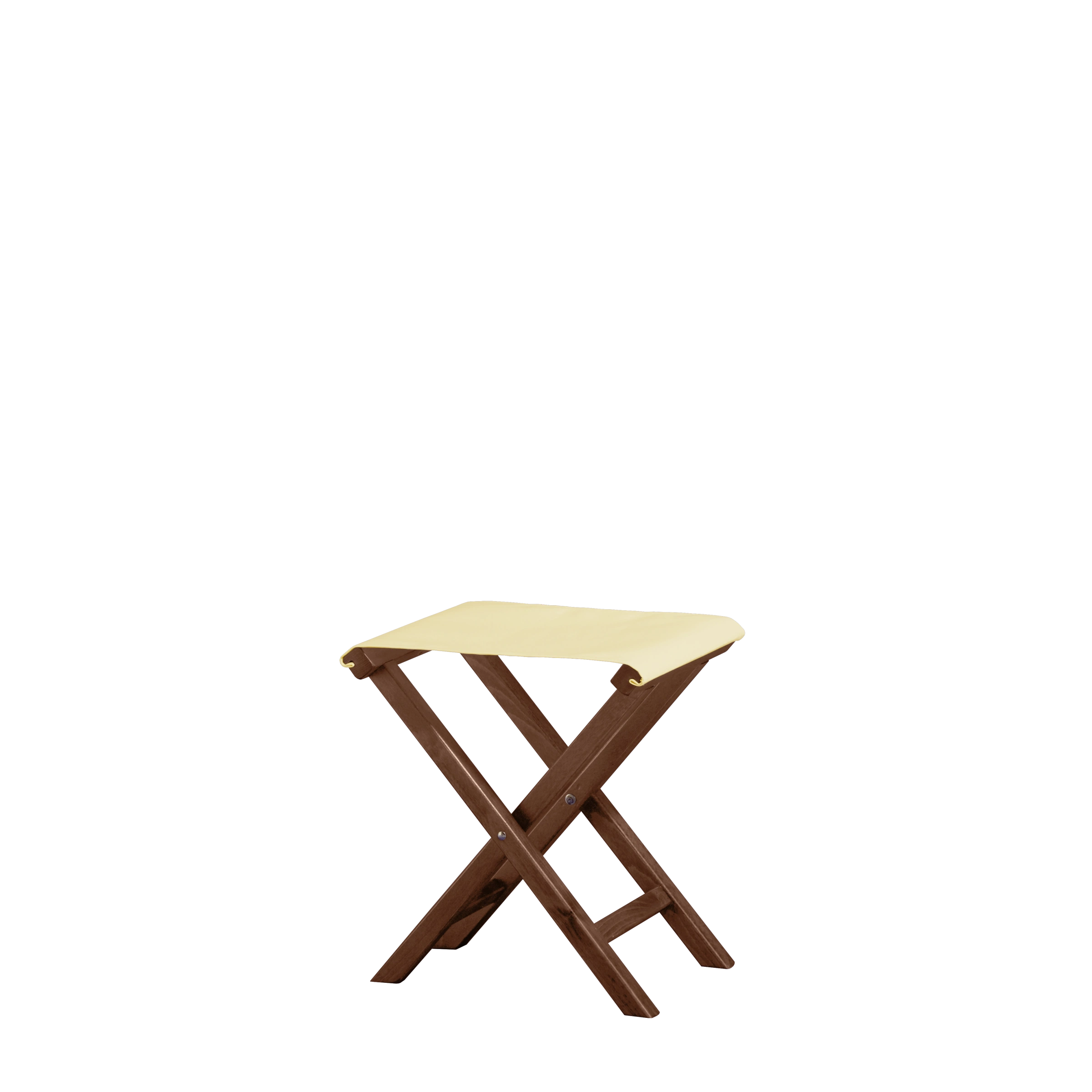 Beistellhocker Wim aus braunem Buchenholz mit Bezug in vanille, Seitenansicht