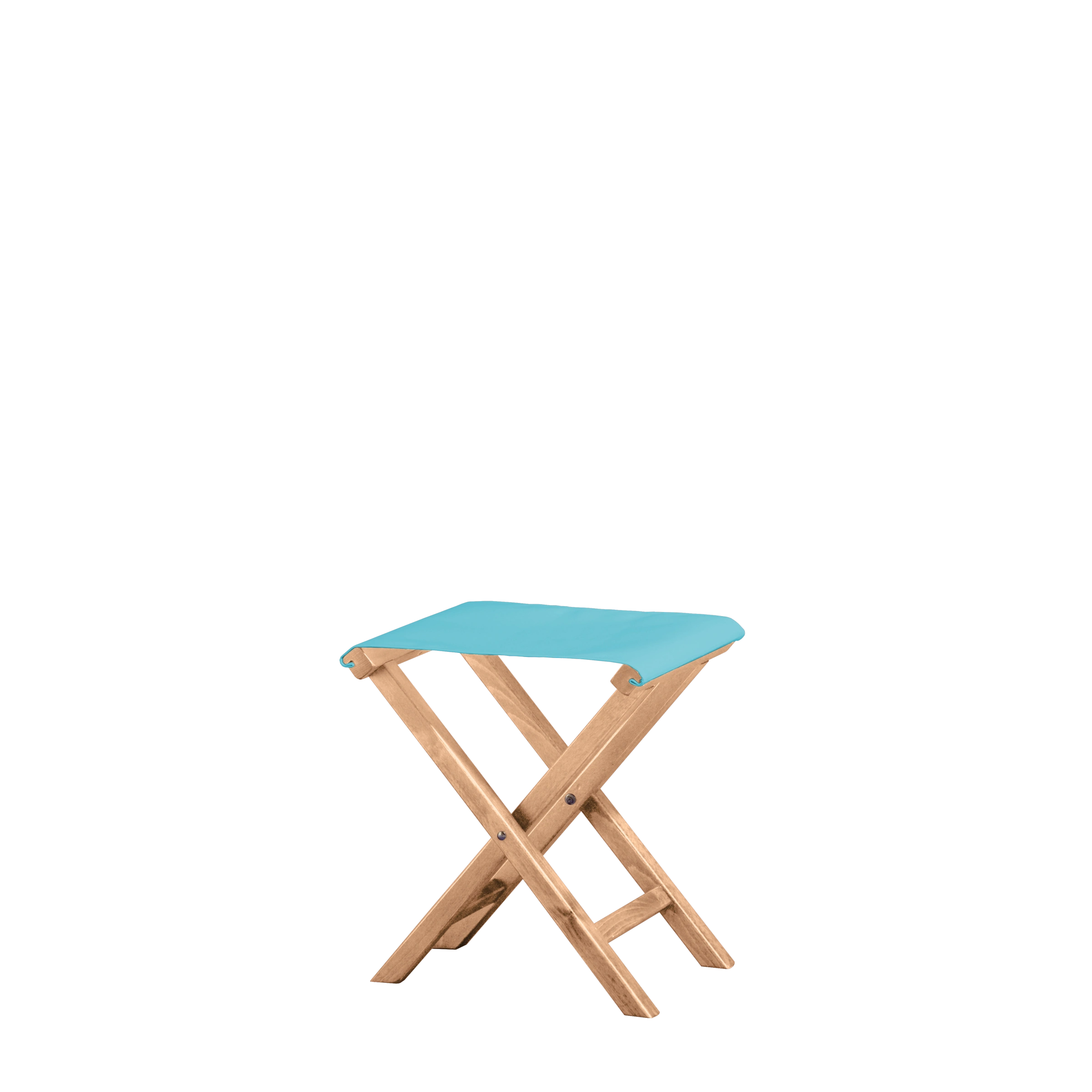 Beistellhocker Wim aus naturfarbenem Buchenholz mit hellblauem Bezug, Seitenansicht