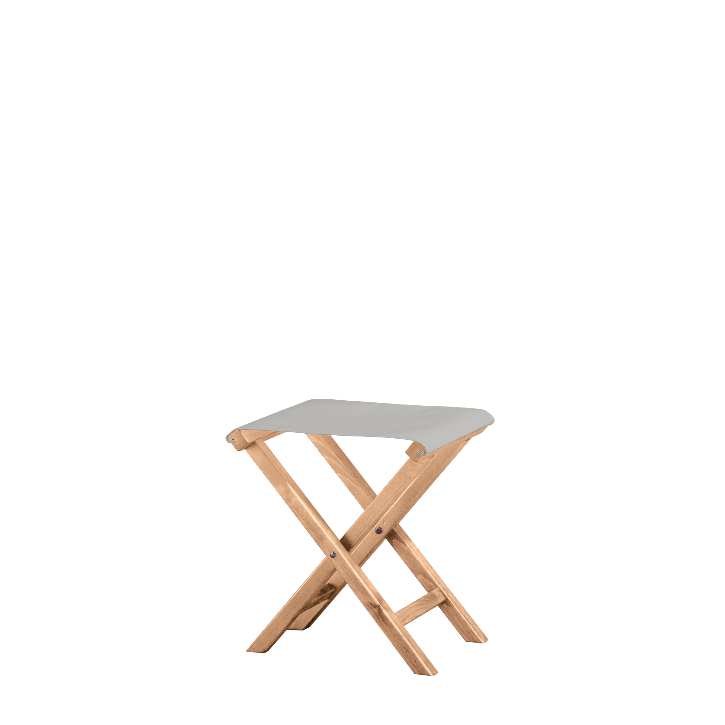 Beistellhocker Wim aus naturfarbenem Buchenholz mit hellgrauem Bezug, Seitenansicht