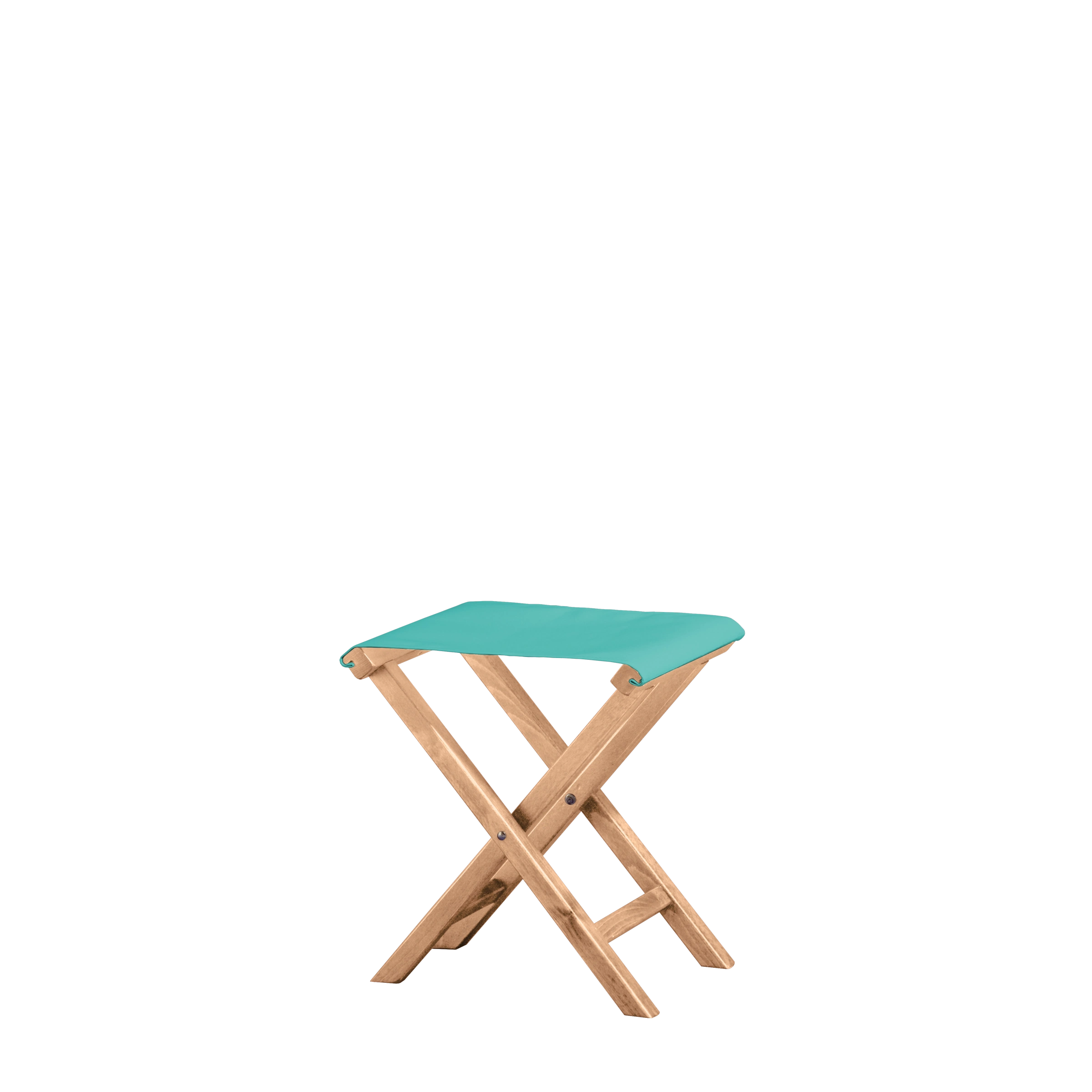 Beistellhocker Wim aus naturfarbenem Buchenholz mit türkisem Bezug, Seitenansicht
