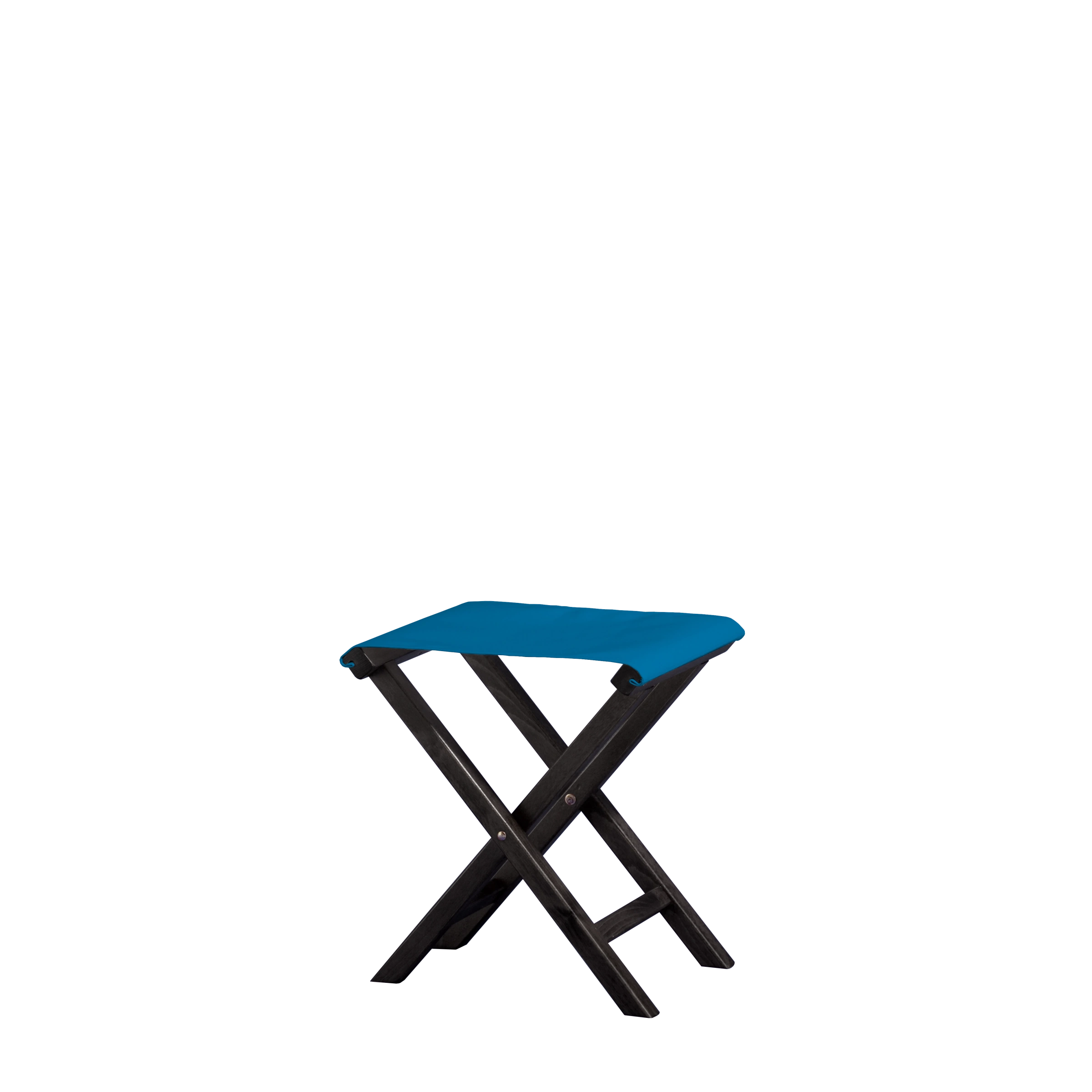 Beistellhocker Wim aus schwarzem Buchenholz mit blauem Bezug, Seitenansicht