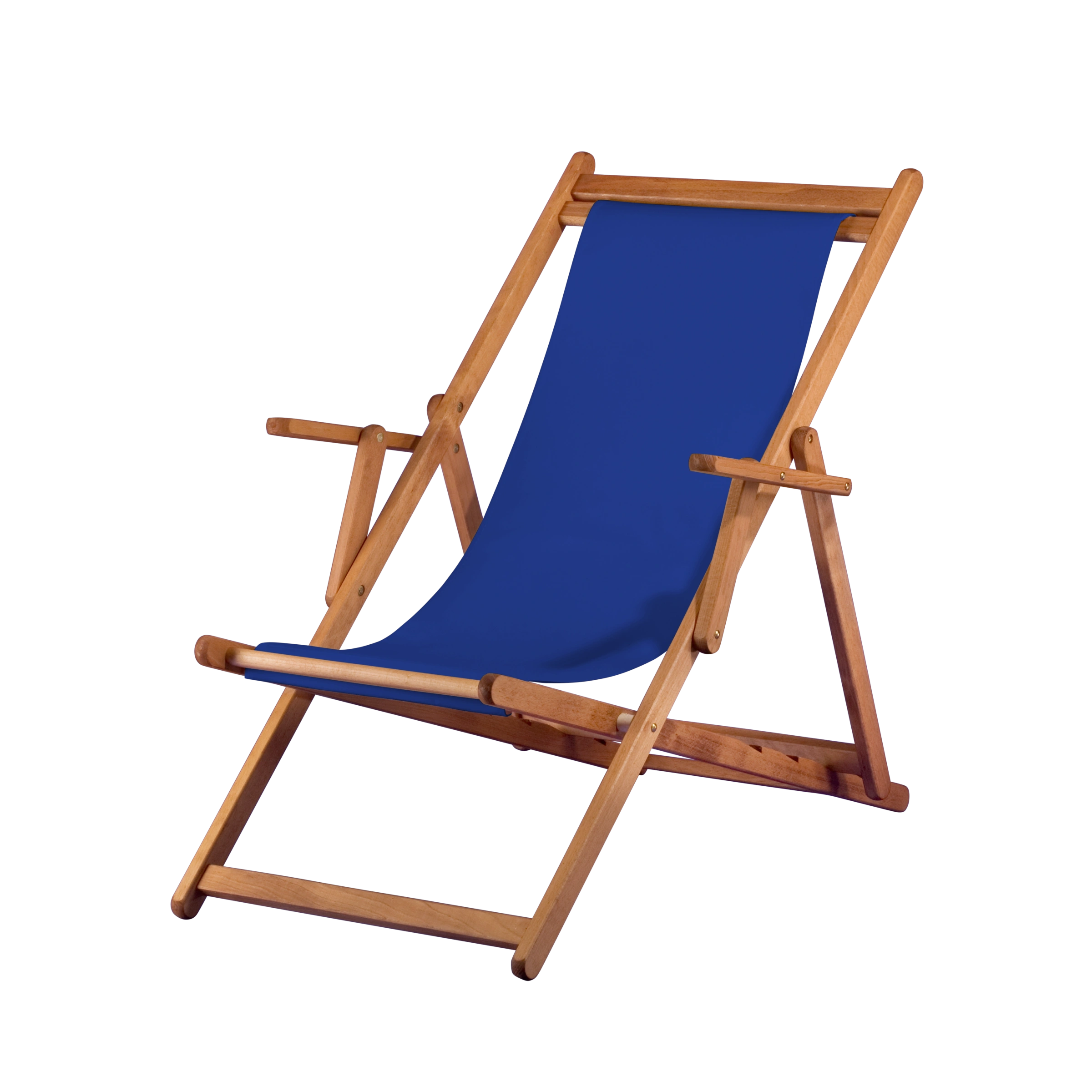 Liegestuhl Charly aus brandy geöltem Buchenholz mit dunkelblauem Bezug, Seitenansicht
#Classic | Liegefläche (Farbe)_dunkelblau