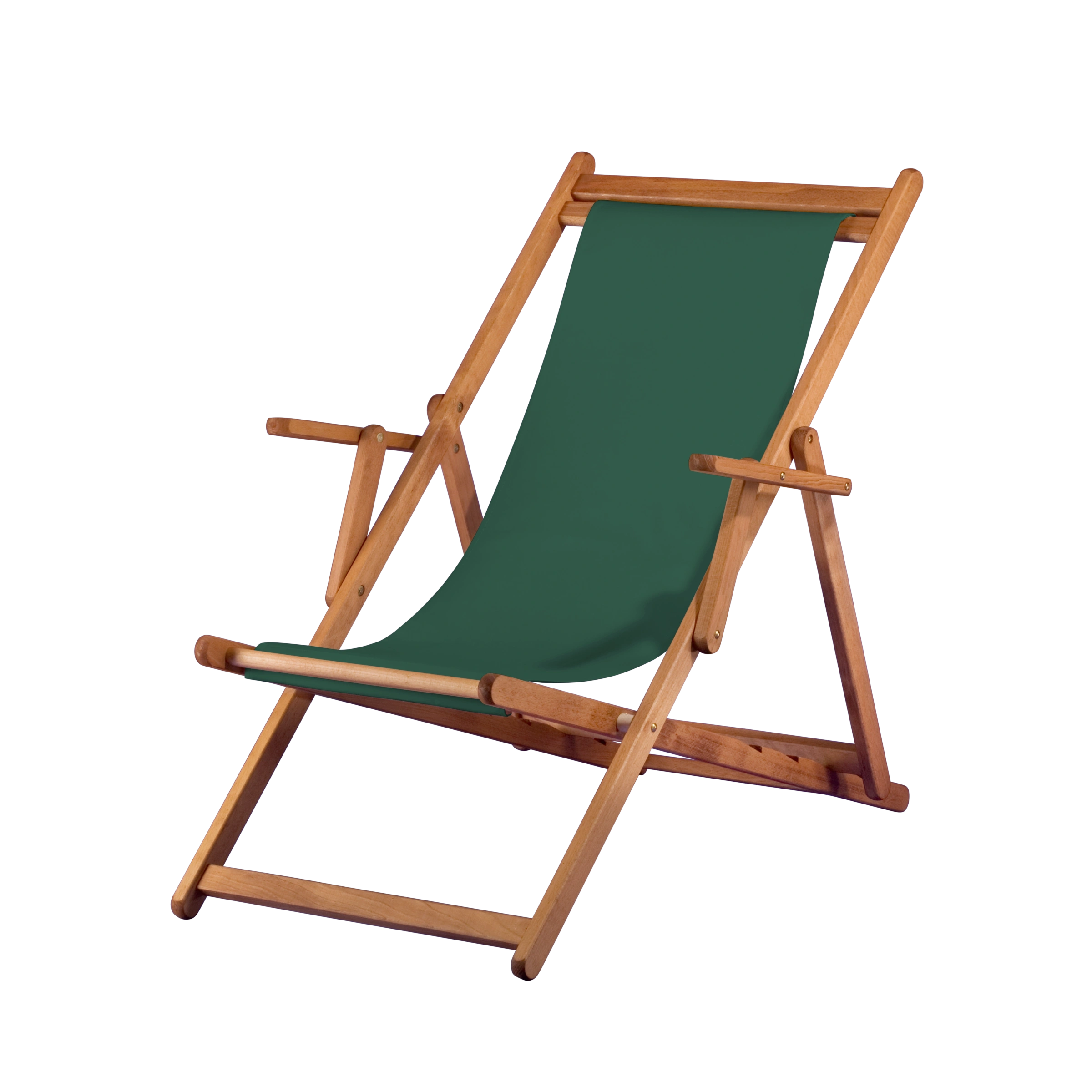 Liegestuhl Charly aus brandy geöltem Buchenholz mit dunkelgrünem Bezug, Seitenansicht
#Classic | Liegefläche (Farbe)_dunkelgrün