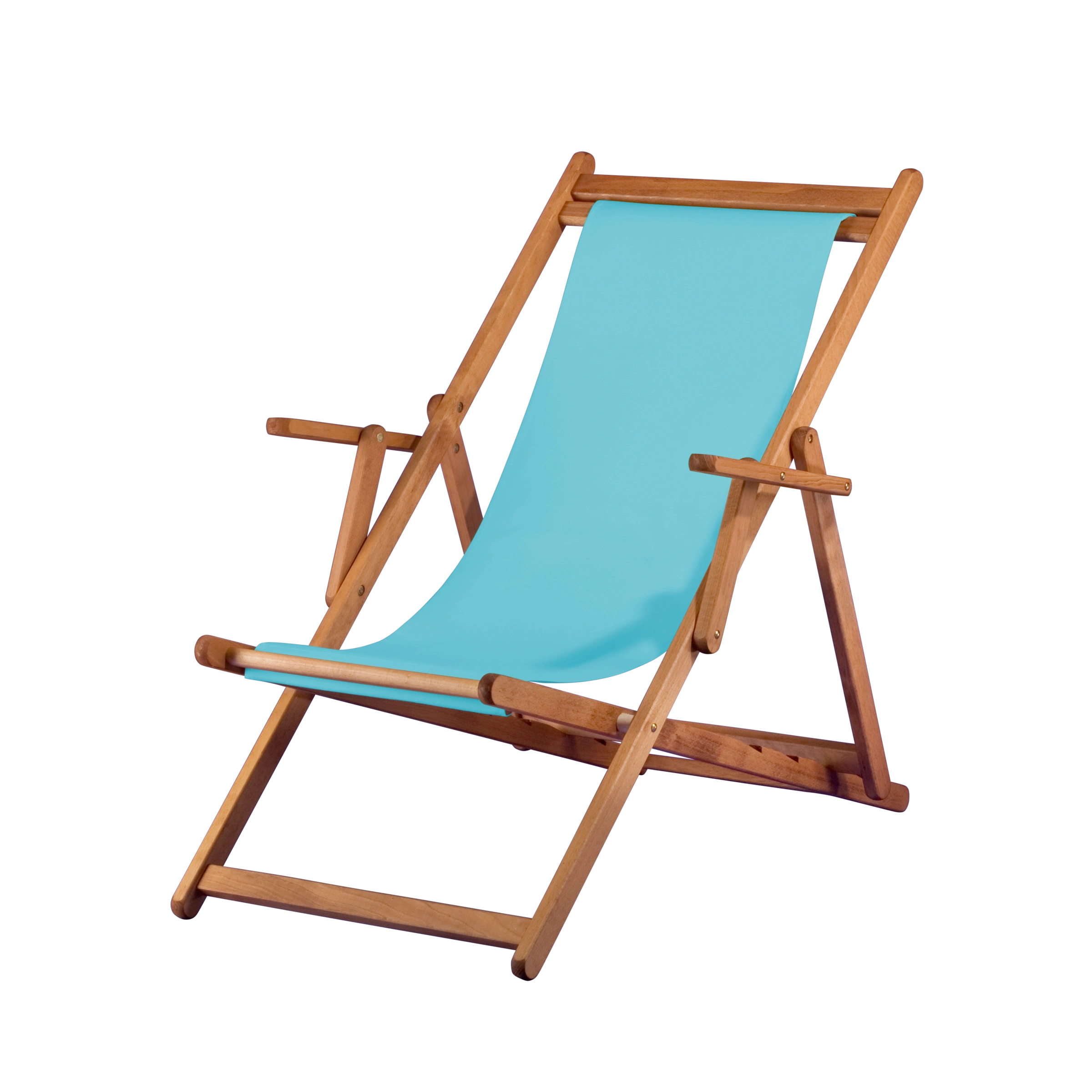 Liegestuhl Charly aus brandy geöltem Buchenholz mit hellblauem Bezug, Seitenansicht
#Classic | Liegefläche (Farbe)_hellblau
