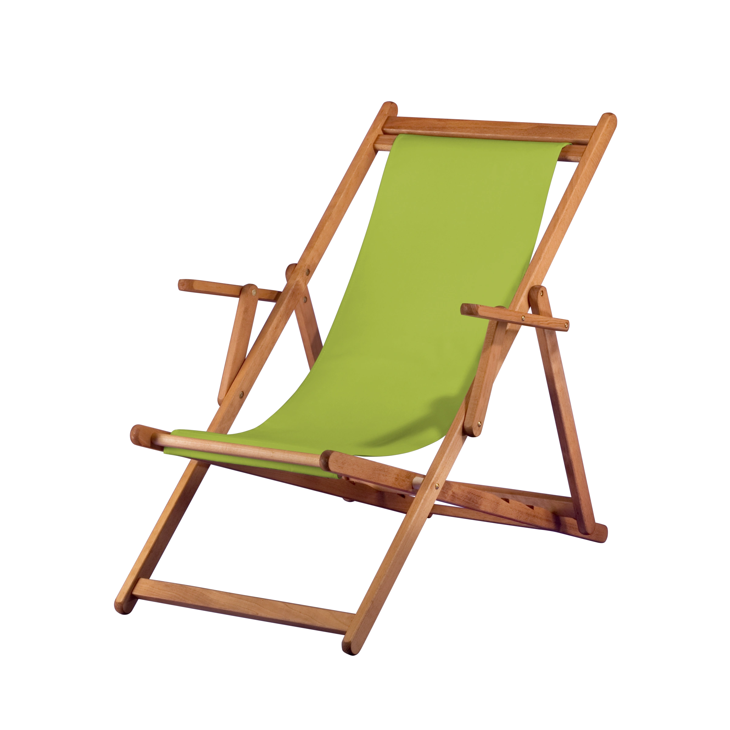 Liegestuhl Charly aus brandy geöltem Buchenholz mit hellgrünem Bezug, Seitenansicht
#Classic | Liegefläche (Farbe)_hellgrün