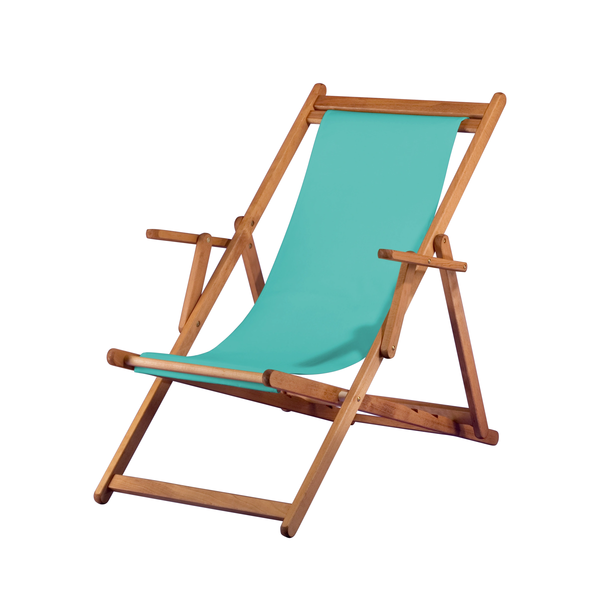 Liegestuhl Charly aus brandy geöltem Buchenholz mit türkisem Bezug, Seitenansicht
#Classic | Liegefläche (Farbe)_türkis
