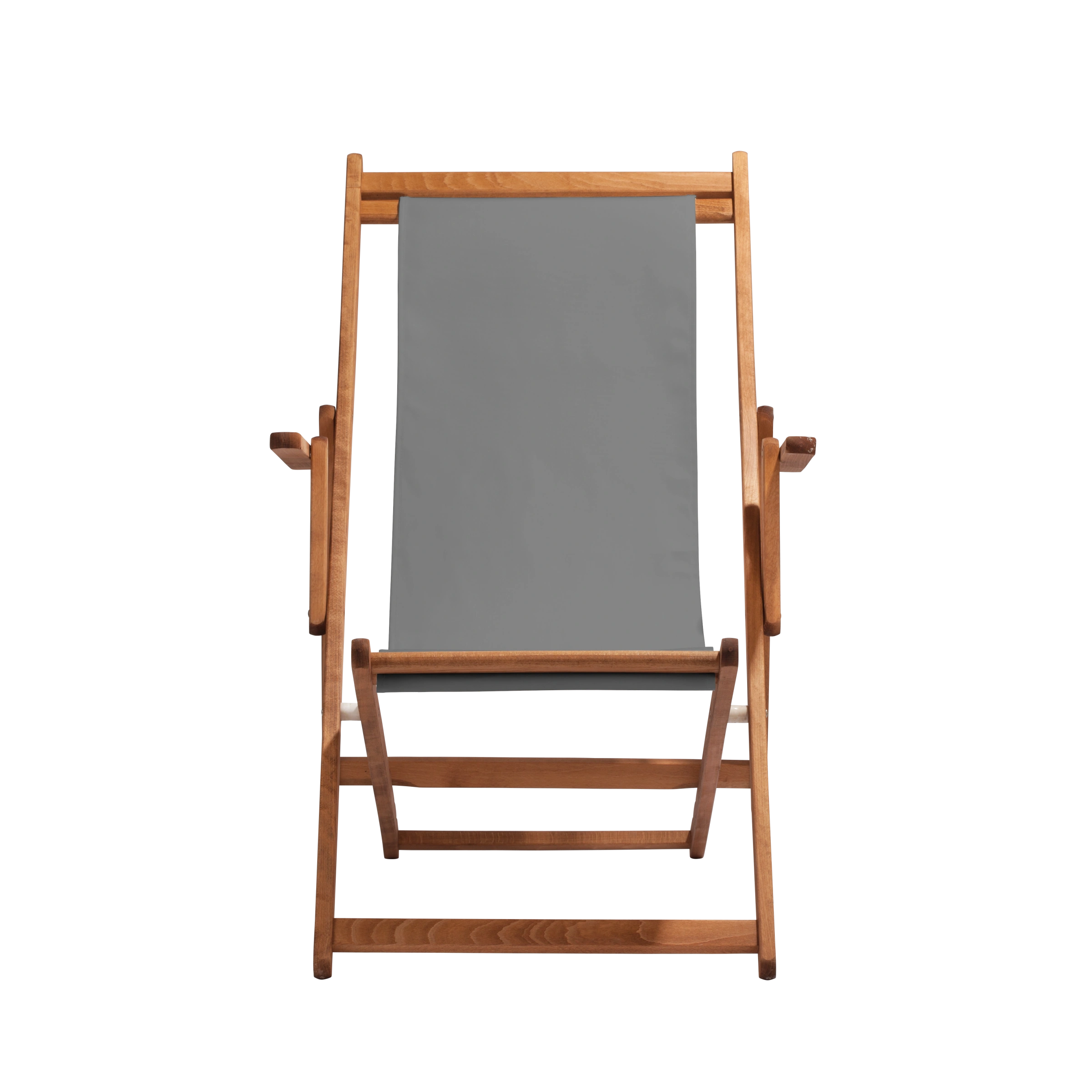 Liegestuhl Charly aus brandy geöltem Buchenholz mit anthrazitem Bezug, Frontalansicht
#Classic | Liegefläche (Farbe)_anthrazit