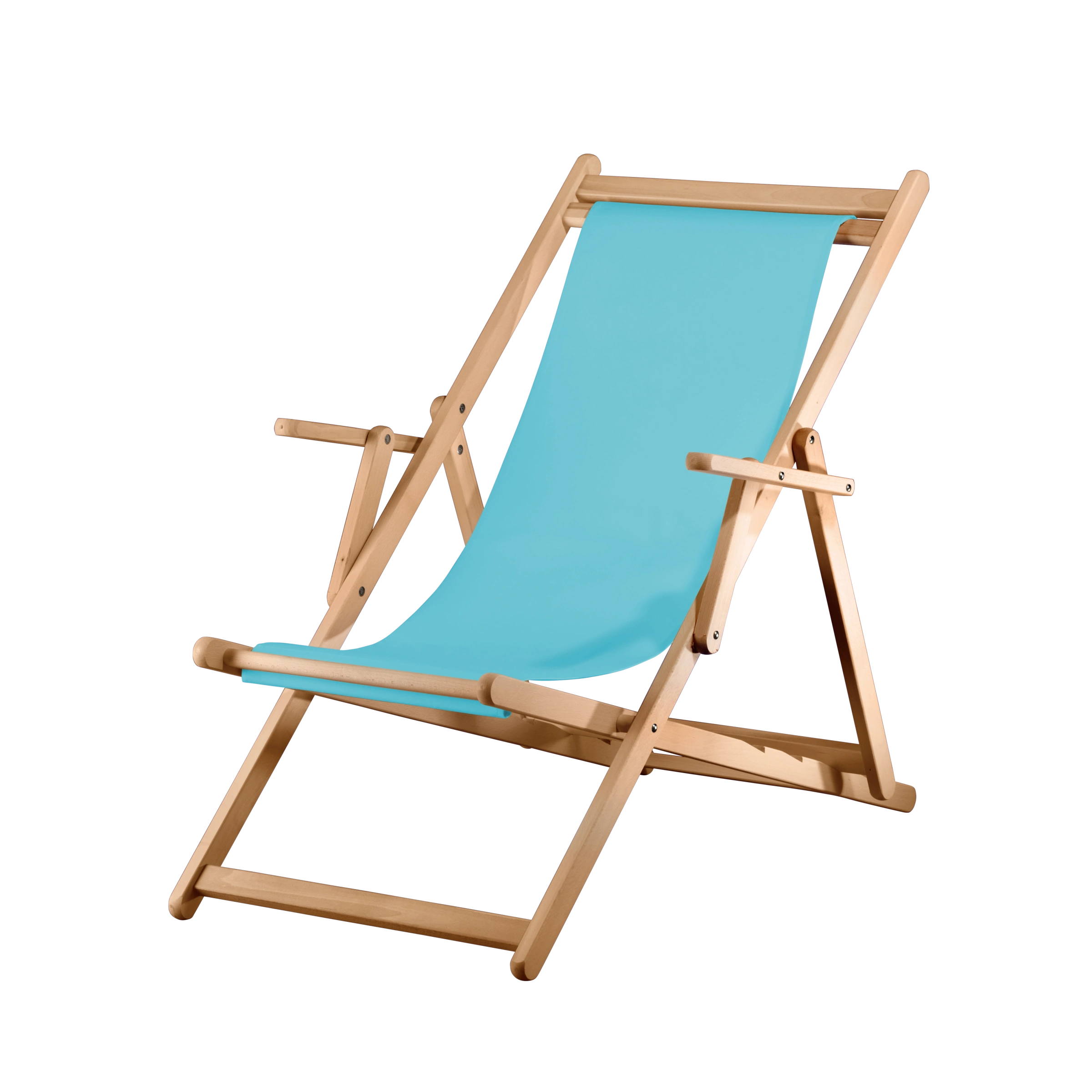 Liegestuhl Charly aus natur geöltem Buchenholz mit hellblauem Bezug, Seitenansicht
#Classic | Liegefläche (Farbe)_hellblau