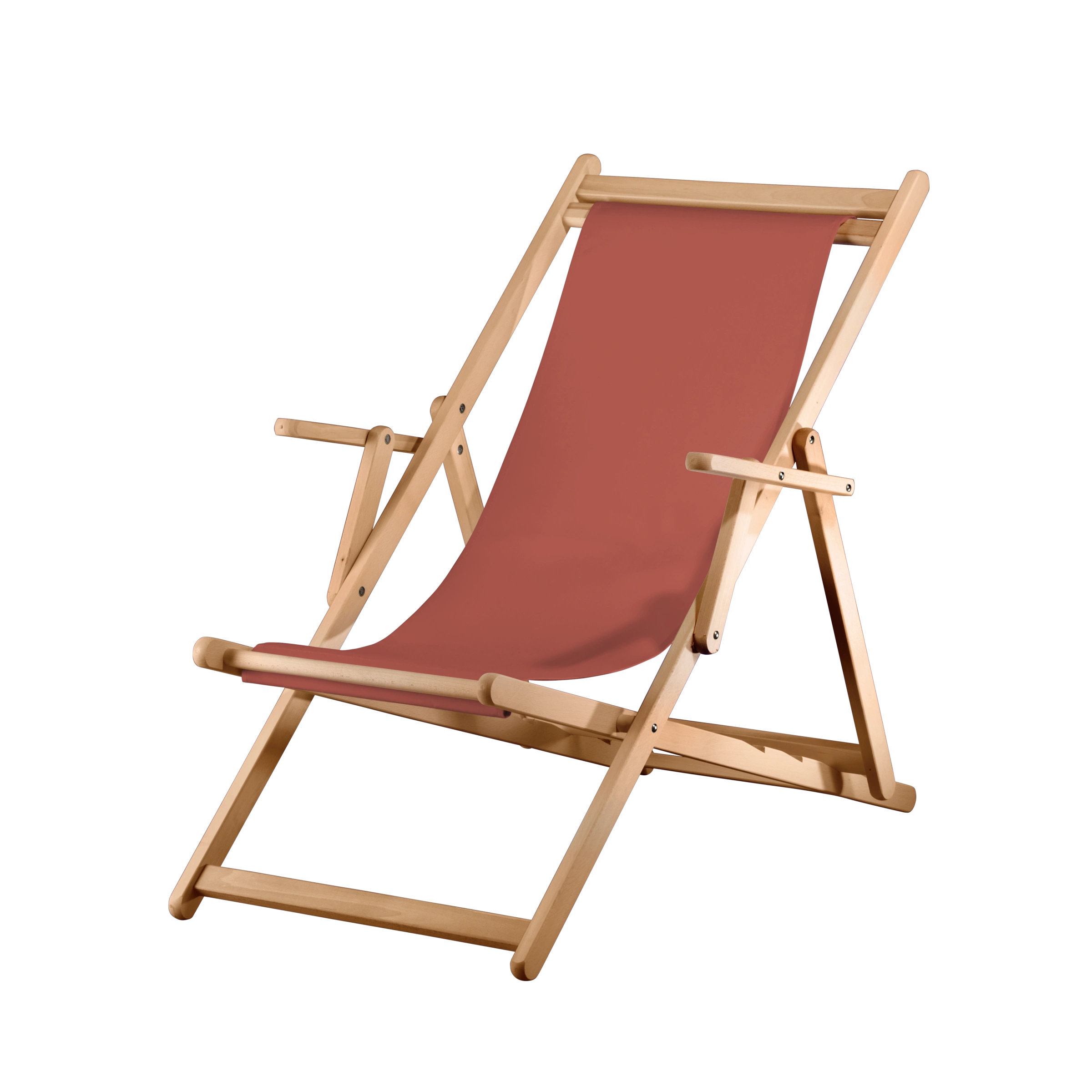 Liegestuhl Charly aus natur geöltem Buchenholz mit Bezug in terracotta, Seitenansicht
#Classic | Liegefläche (Farbe)_terracotta