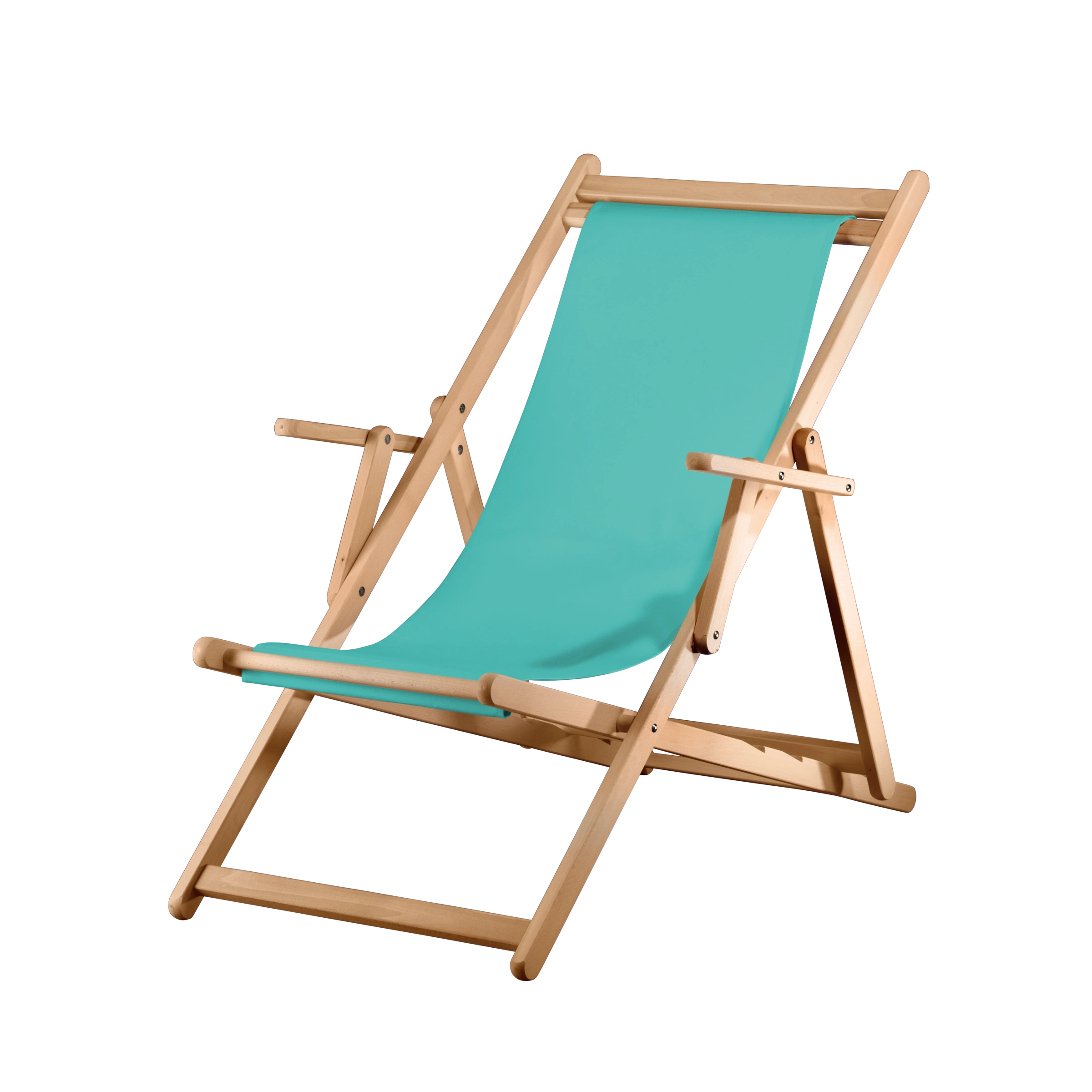 Liegestuhl Charly aus natur geöltem Buchenholz mit türkisem Bezug, Seitenansicht
#Classic | Liegefläche (Farbe)_türkis