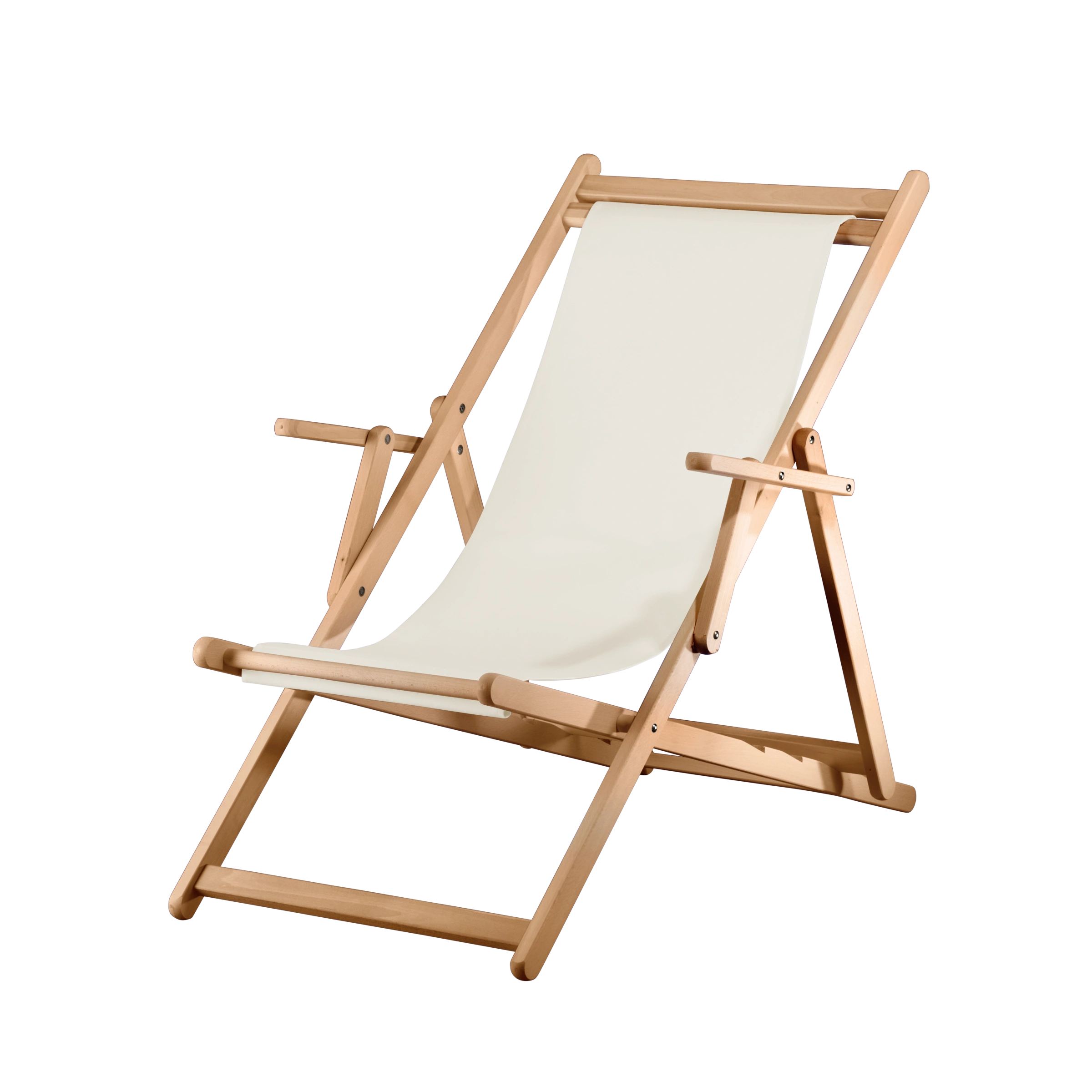 Liegestuhl Charly aus natur geöltem Buchenholz mit weißem Bezug, Seitenansicht
#Classic | Liegefläche (Farbe)_weiß