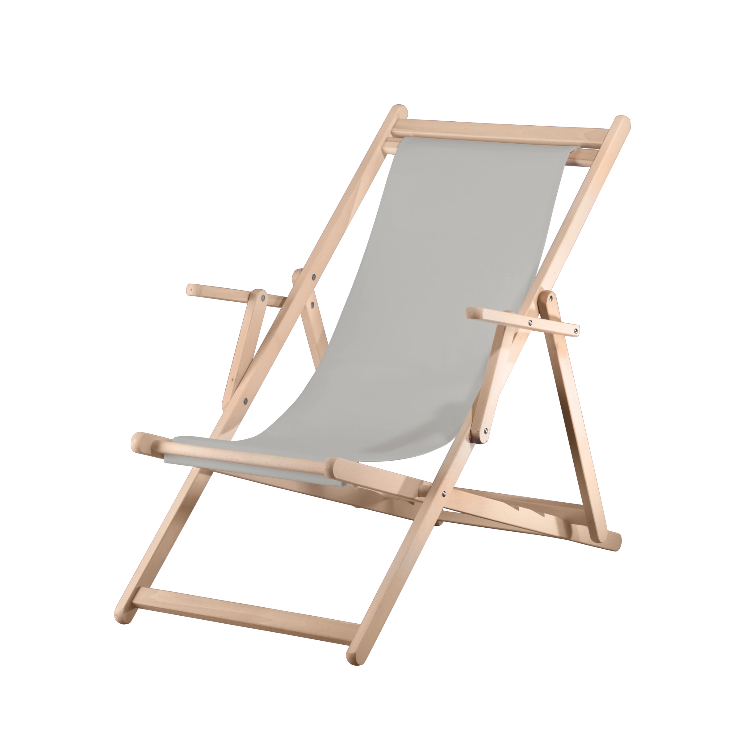 Liegestuhl Charly aus naturbelassenem Buchenholz mit hellgrauem Bezug, Seitenansicht
#Classic | Liegefläche (Farbe)_hellgrau