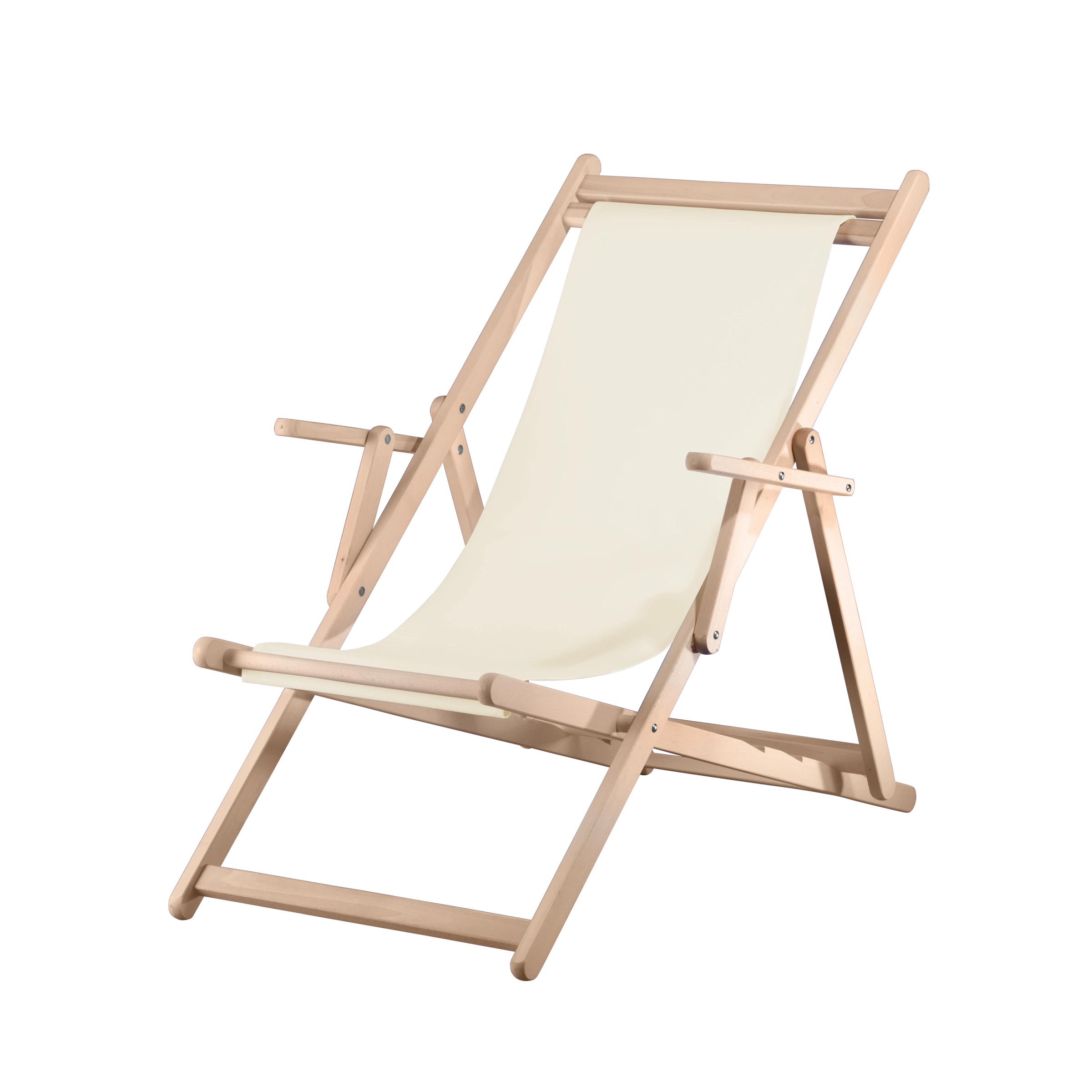 Liegestuhl Charly aus naturbelassenem Buchenholz mit naturfarbenem Bezug, Seitenansicht
#Classic | Liegefläche (Farbe)_natur