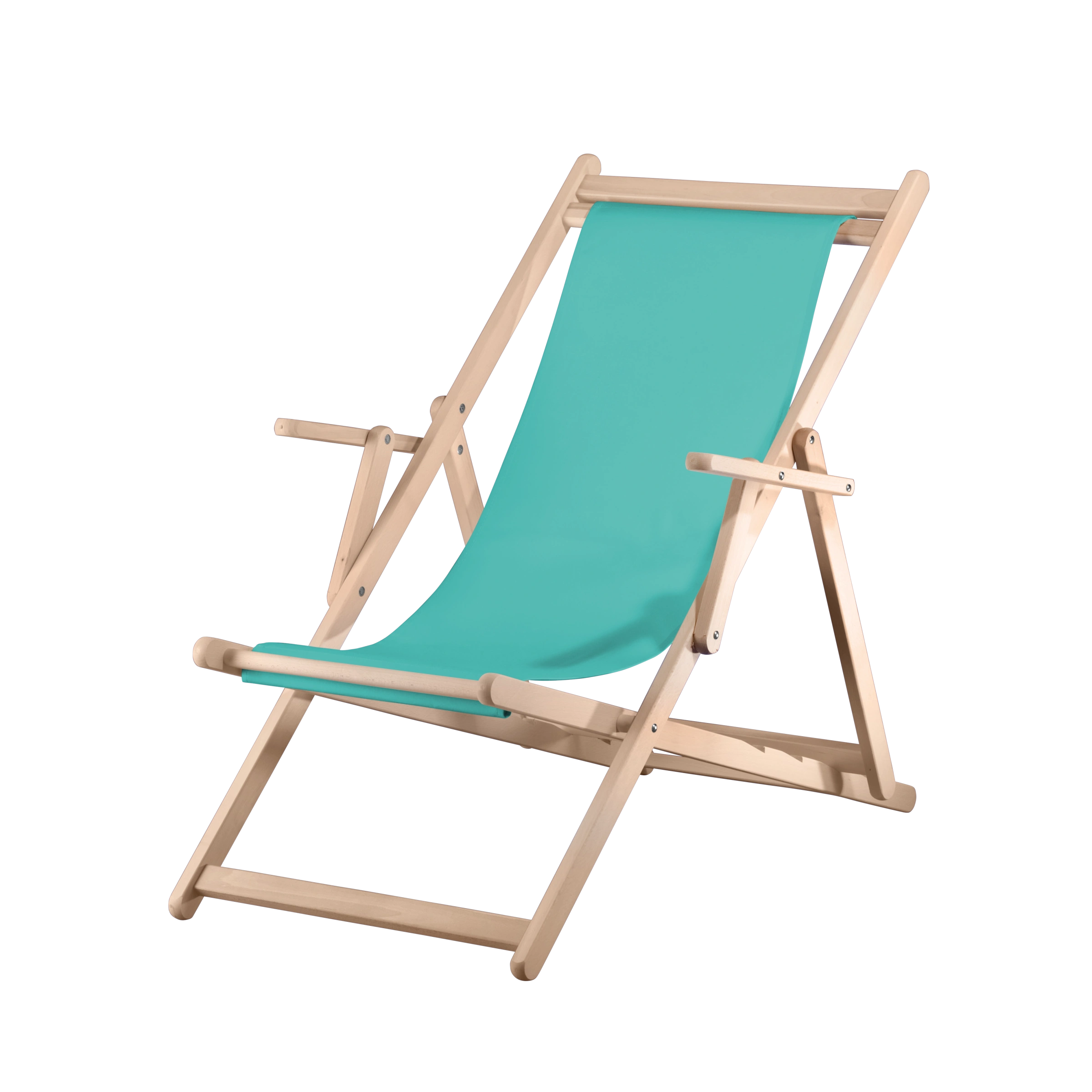 Liegestuhl Charly aus naturbelassenem Buchenholz mit türkisem Bezug, Seitenansicht
#Classic | Liegefläche (Farbe)_türkis