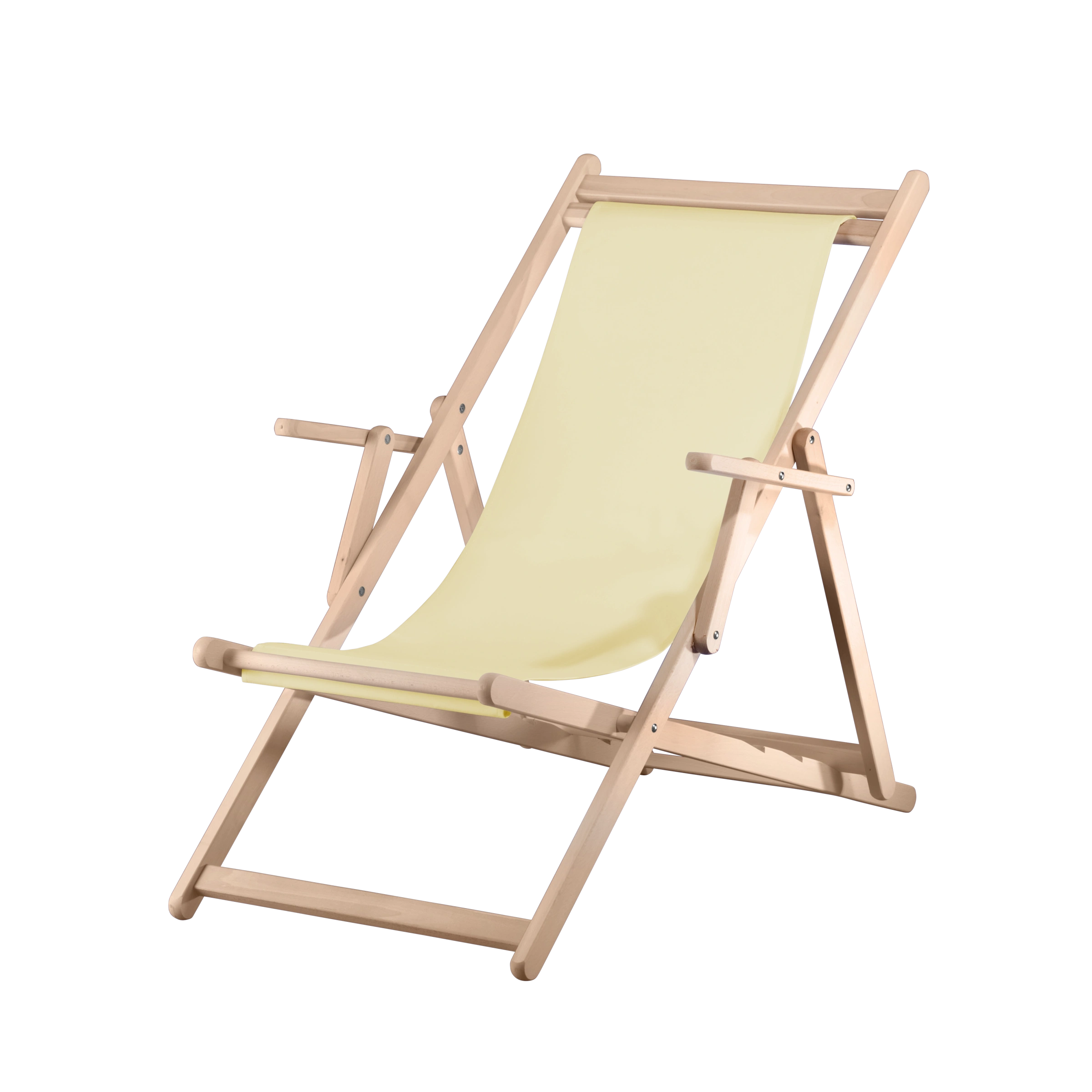 Liegestuhl Charly aus naturbelassenem Buchenholz mit Bezug in vanille, Seitenansicht
#Classic | Liegefläche (Farbe)_vanille