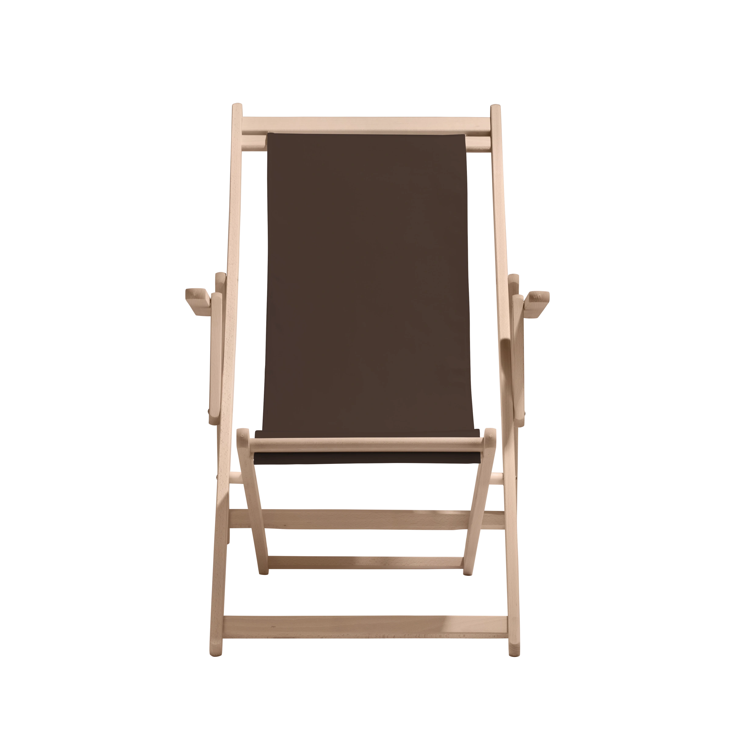 Liegestuhl Charly aus naturbelassenem Buchenholz mit Bezug in caffé, Frontalansicht
#Classic | Liegefläche (Farbe)_caffé