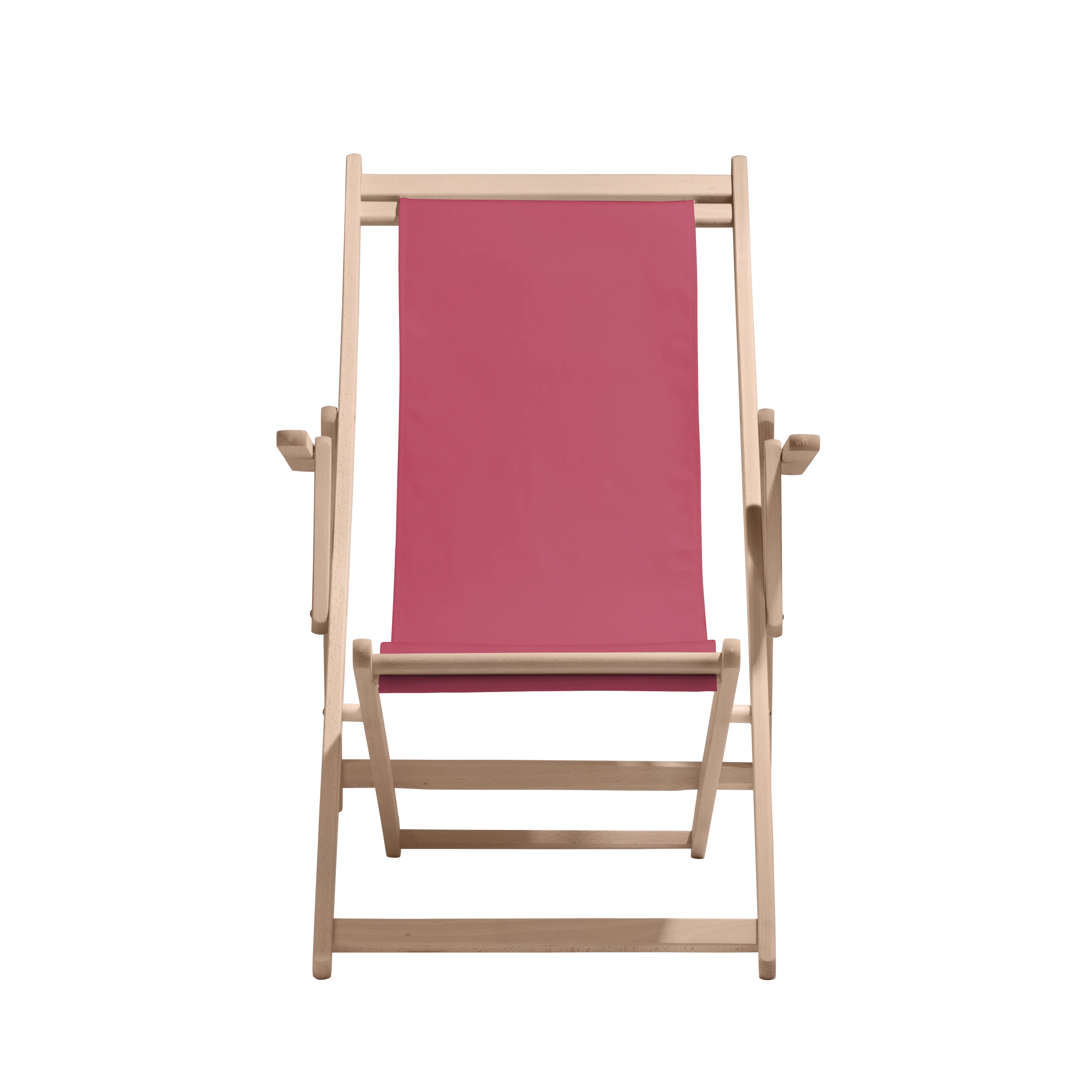 Liegestuhl Charly aus naturbelassenem Buchenholz mit Bezug in fuchsia, Frontalansicht
#Classic | Liegefläche (Farbe)_fuchsia